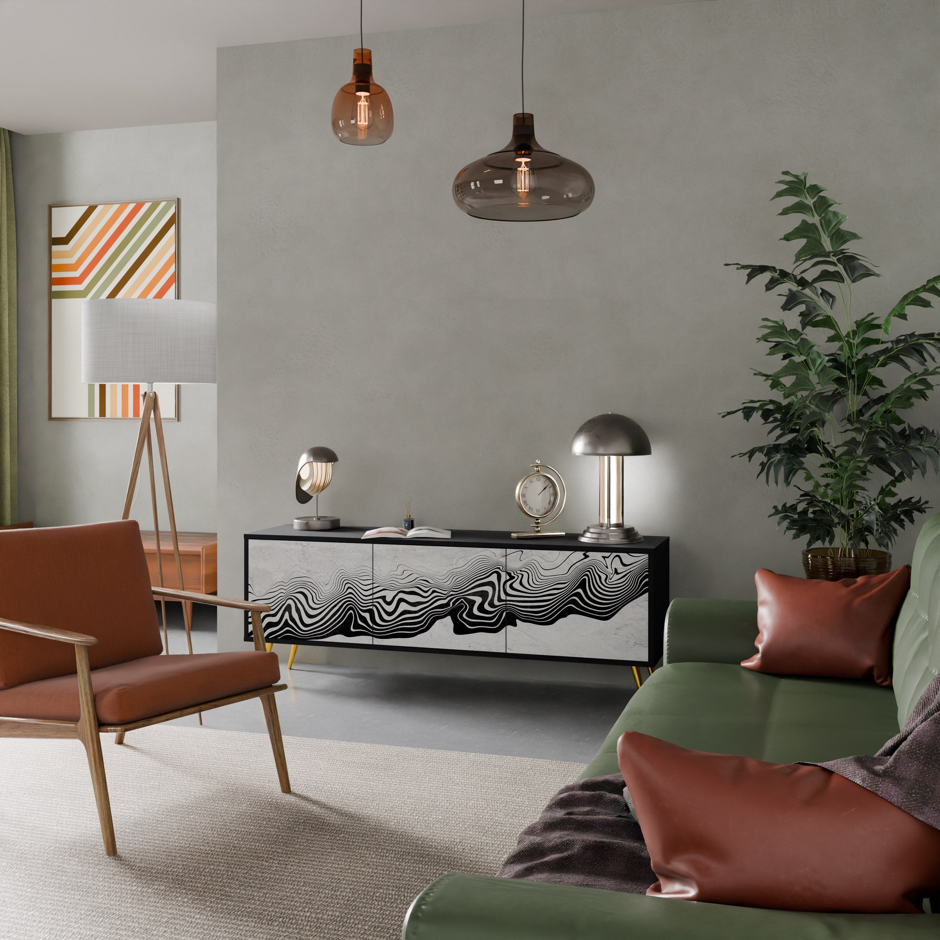 Meuble TV 3 portes MONOCHROME MIRAGE finition noire