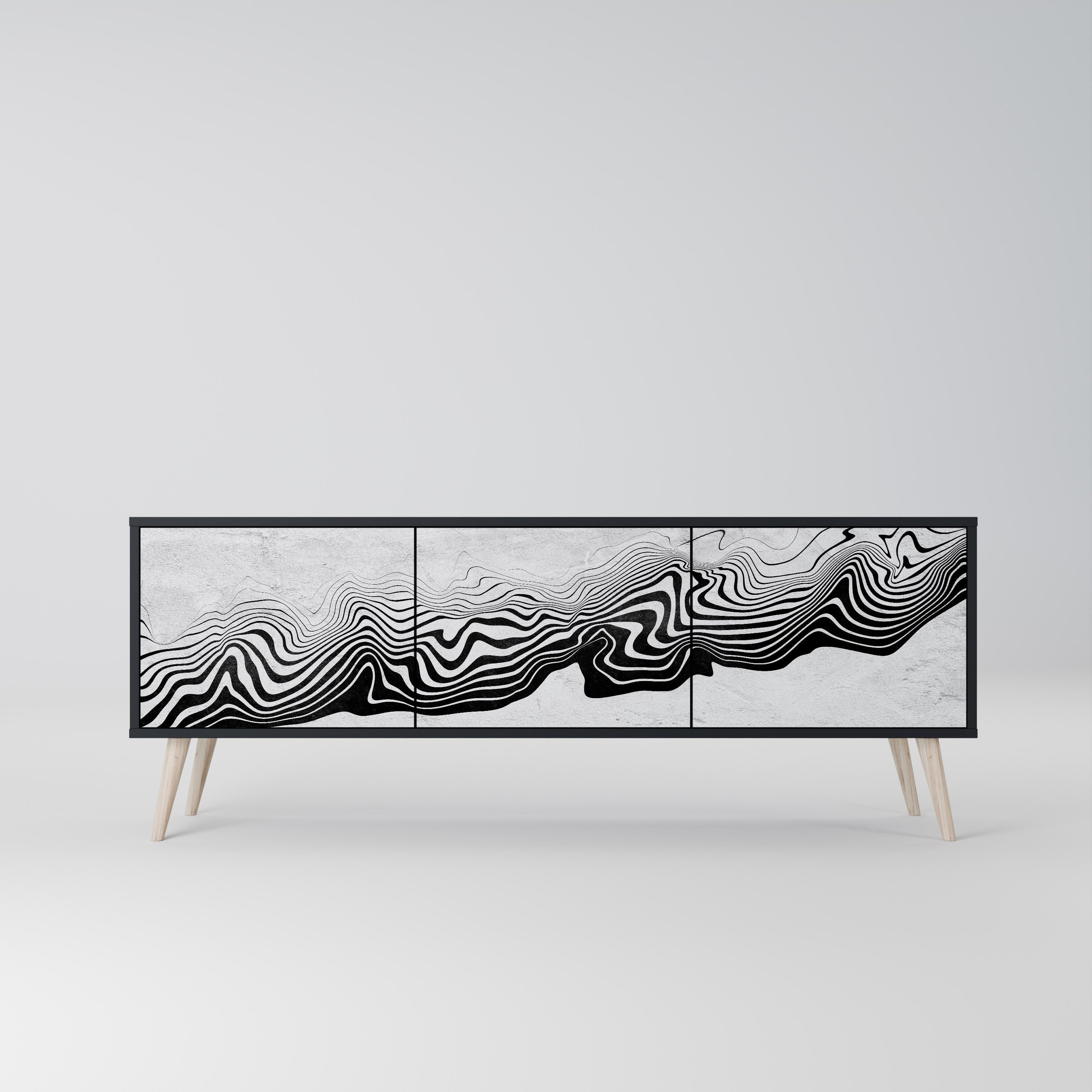 Meuble TV 3 portes MONOCHROME MIRAGE finition noire