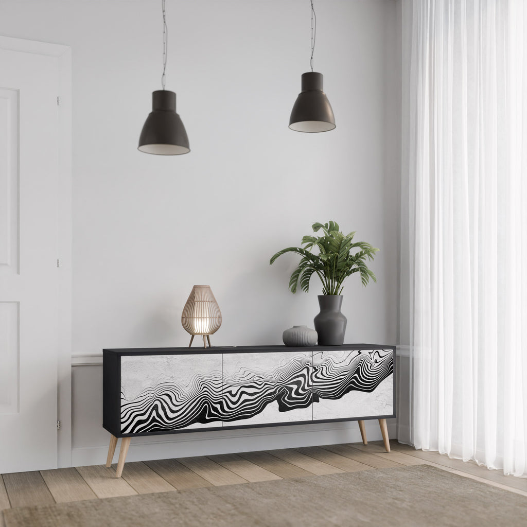 Meuble TV 3 portes MONOCHROME MIRAGE finition noire