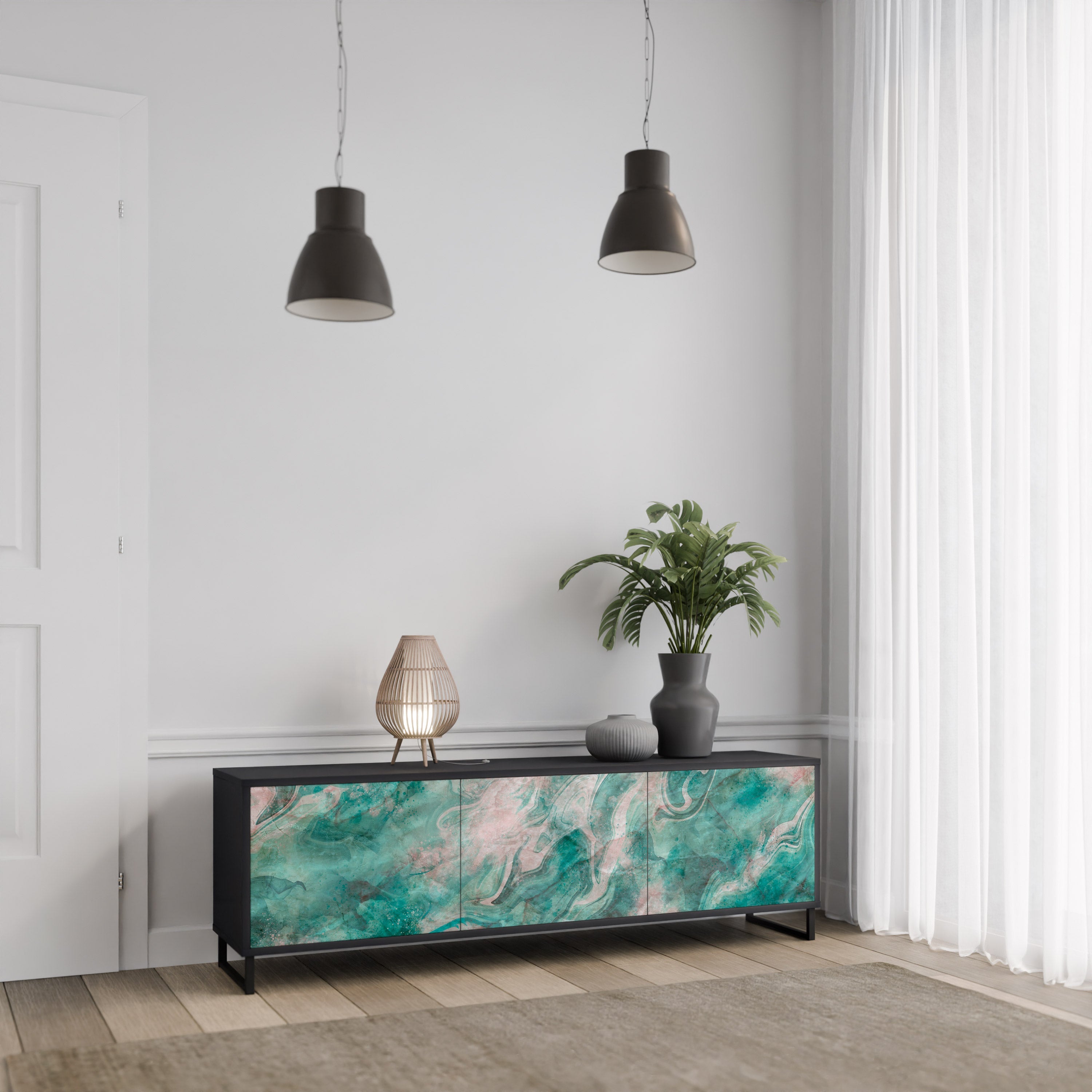 Meuble TV 3 portes ABSTRACT ALCHEMY, finition noire