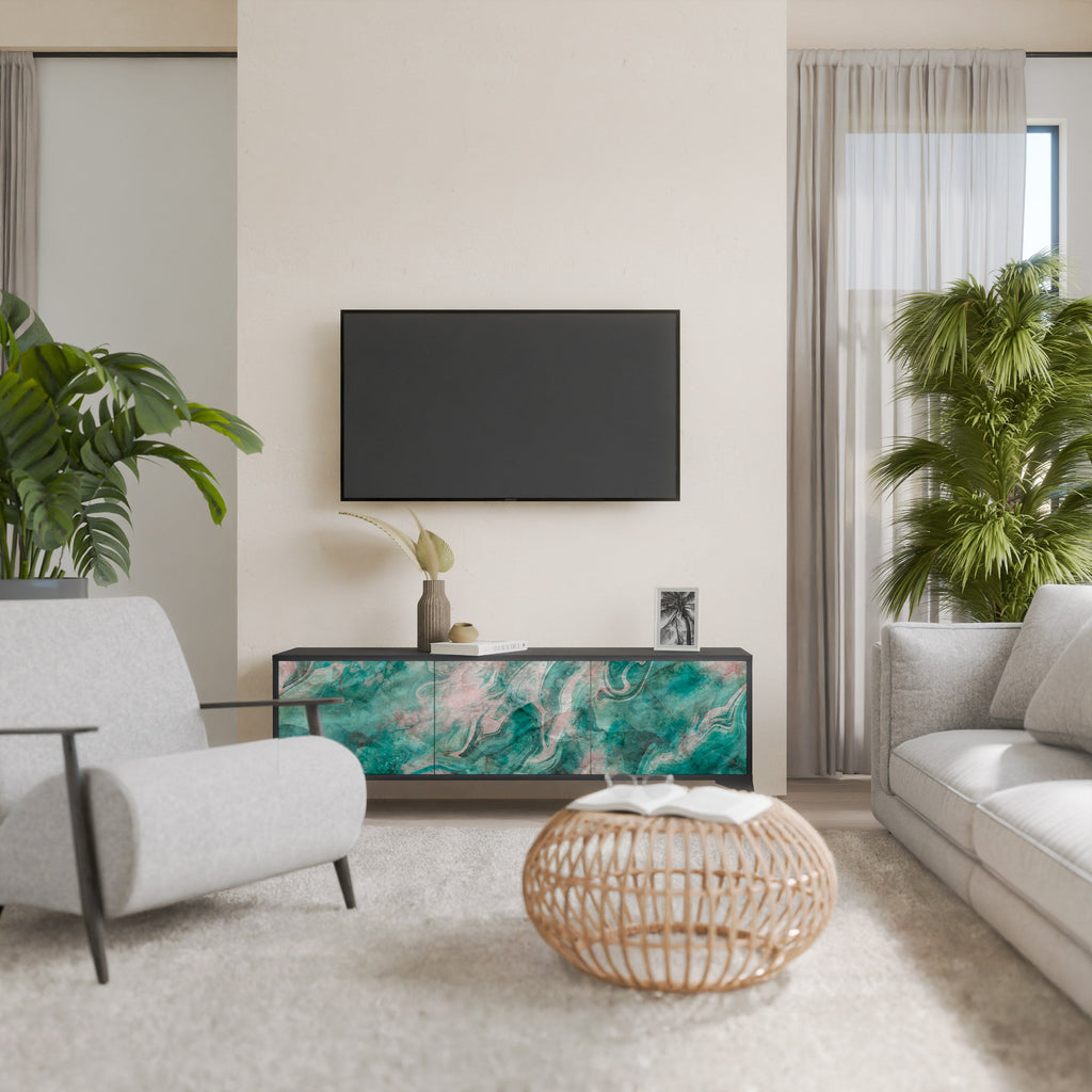 Meuble TV 3 portes ABSTRACT ALCHEMY, finition noire