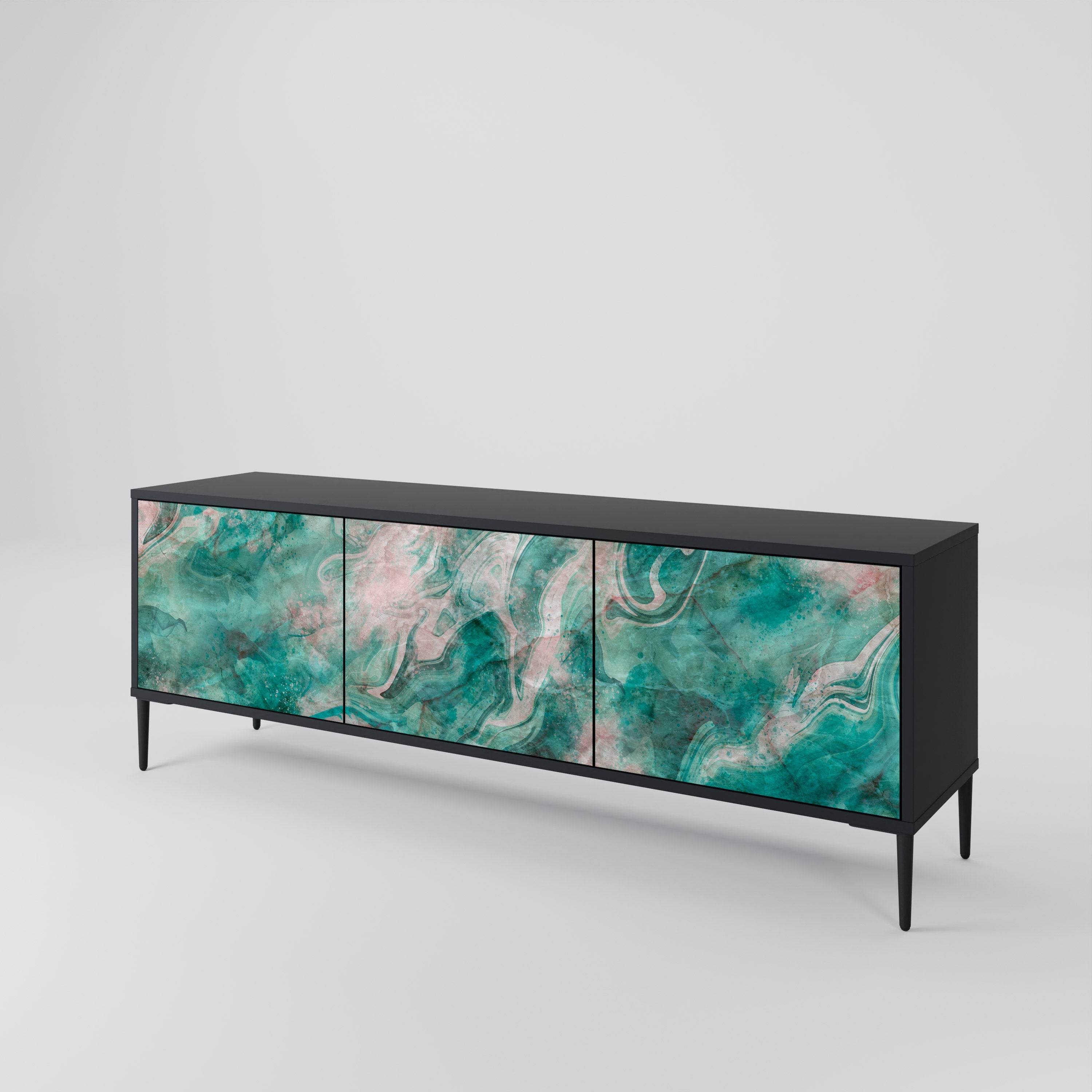 Meuble TV 3 portes ABSTRACT ALCHEMY, finition noire