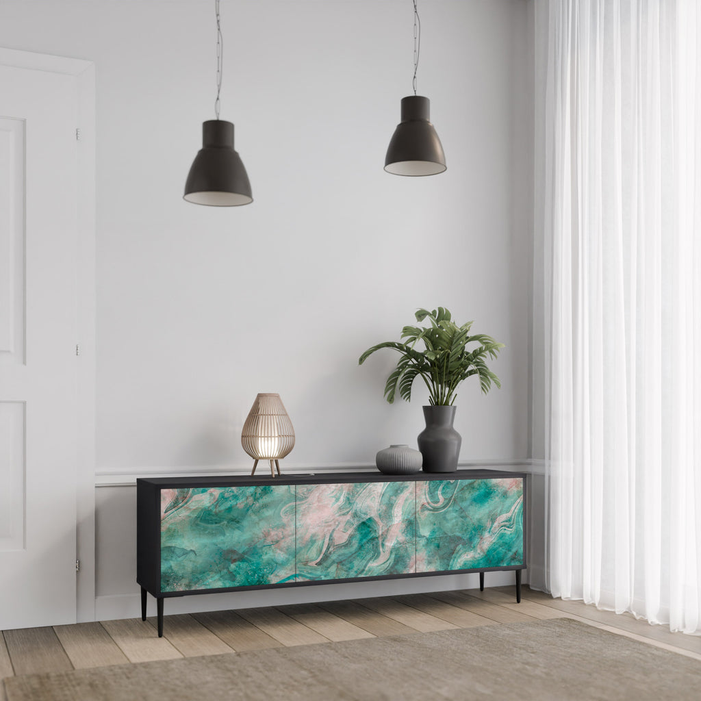 Meuble TV 3 portes ABSTRACT ALCHEMY, finition noire