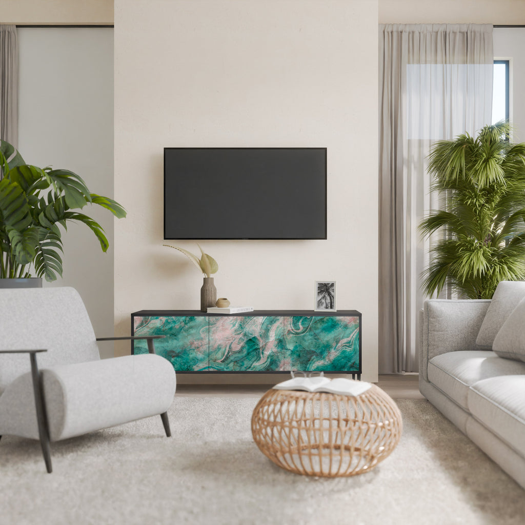 Meuble TV 3 portes ABSTRACT ALCHEMY, finition noire