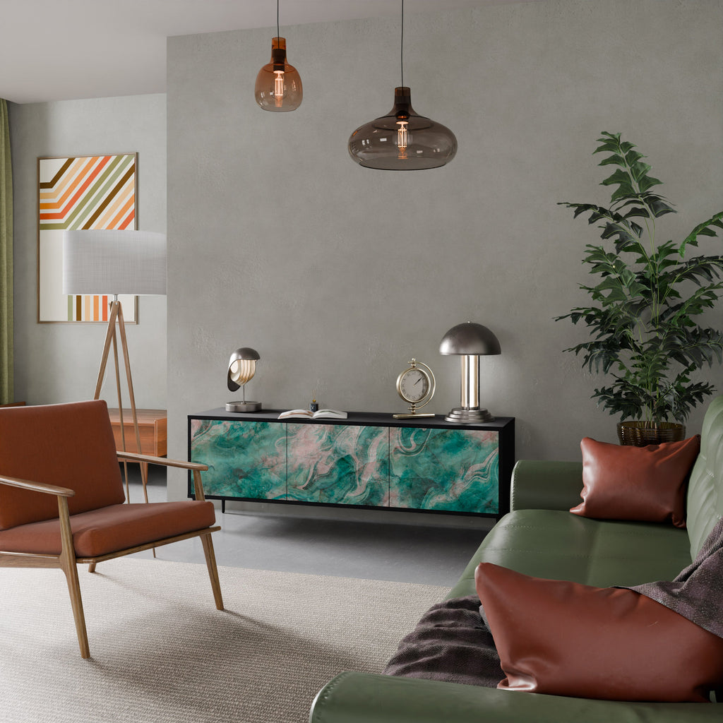 Meuble TV 3 portes ABSTRACT ALCHEMY, finition noire