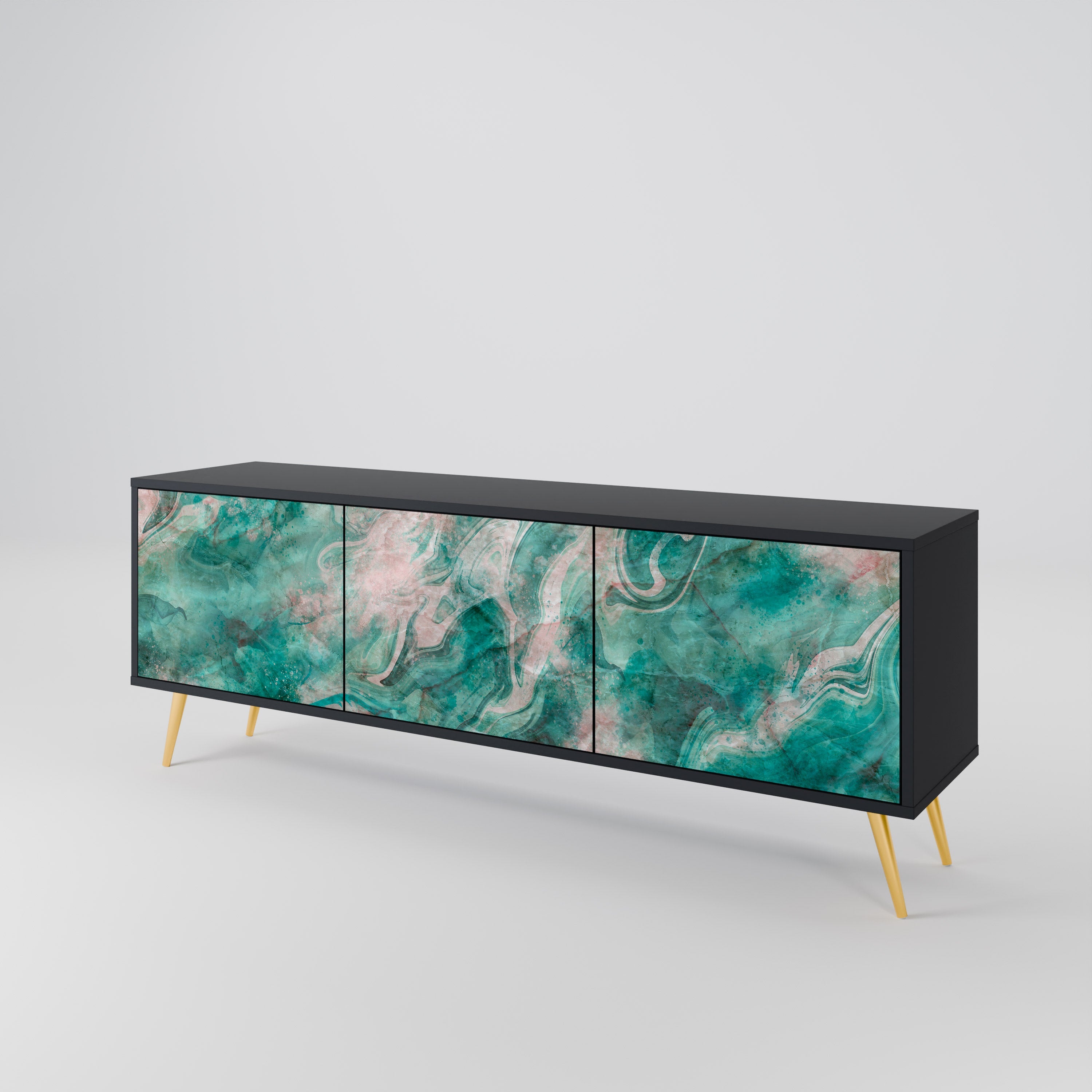 Meuble TV 3 portes ABSTRACT ALCHEMY, finition noire