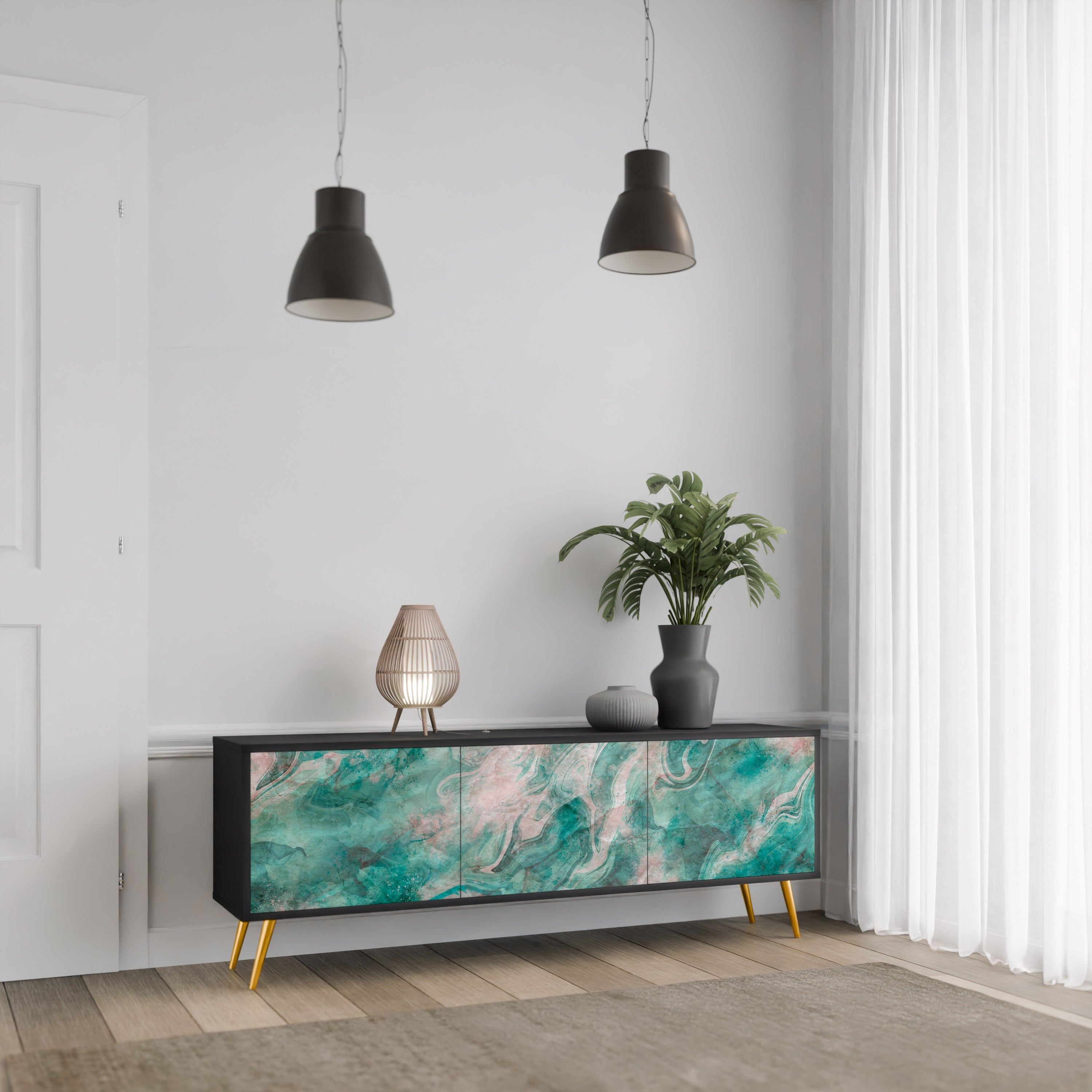 Meuble TV 3 portes ABSTRACT ALCHEMY, finition noire