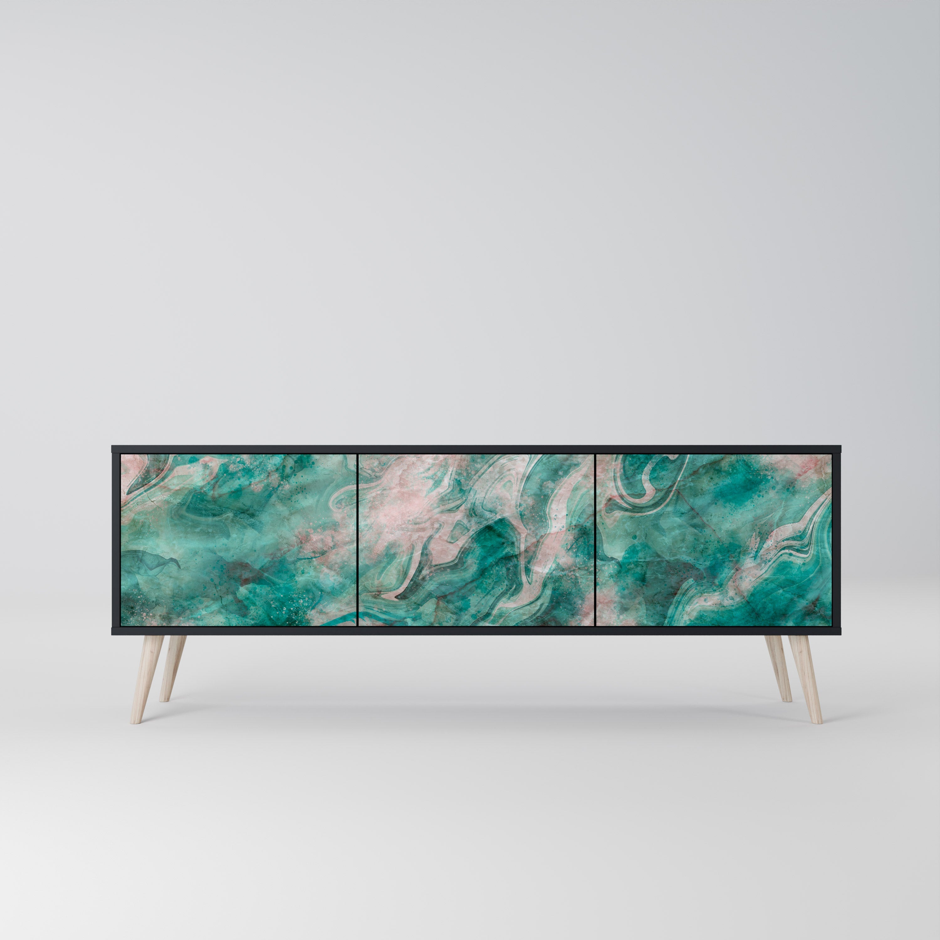 Meuble TV 3 portes ABSTRACT ALCHEMY, finition noire