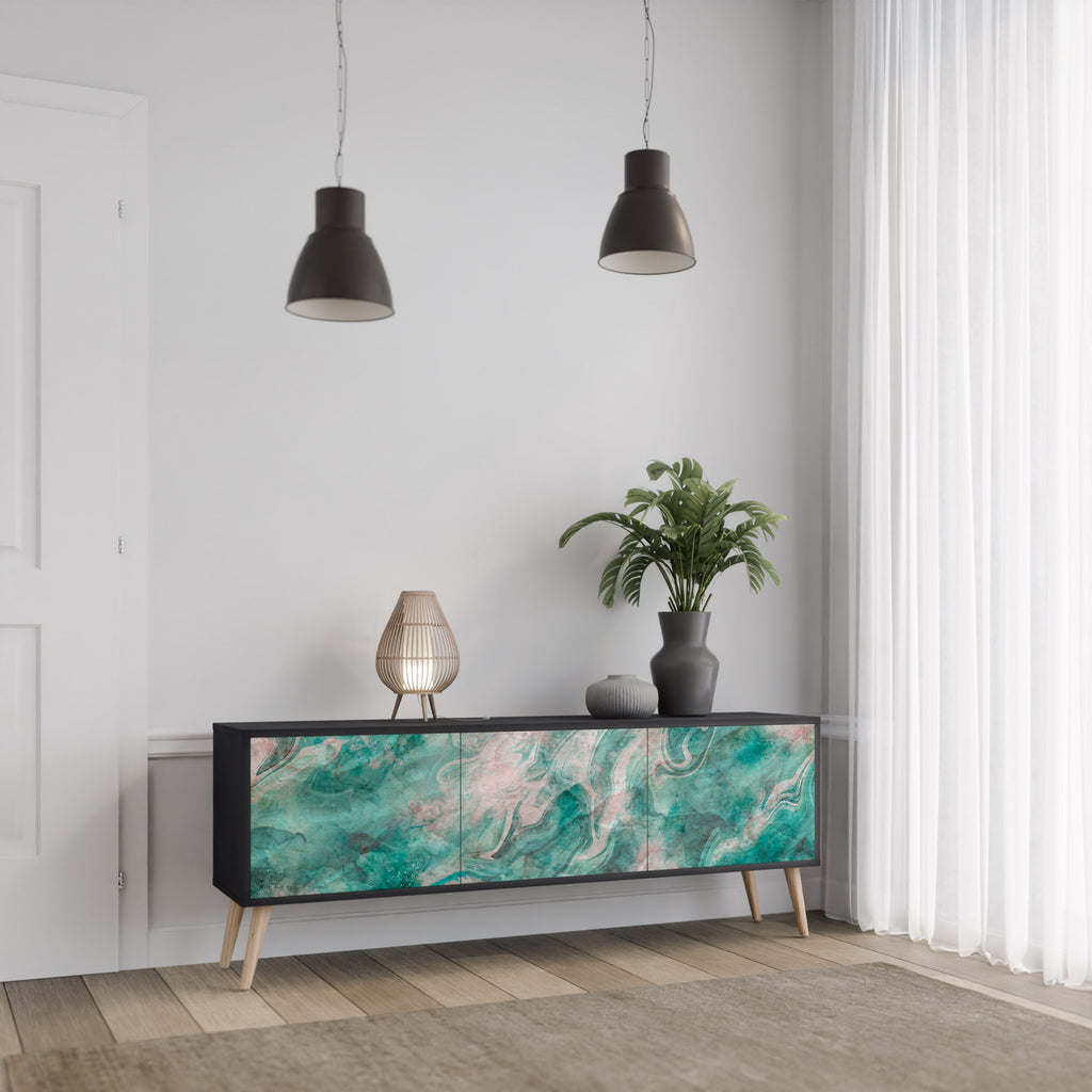 Meuble TV 3 portes ABSTRACT ALCHEMY, finition noire