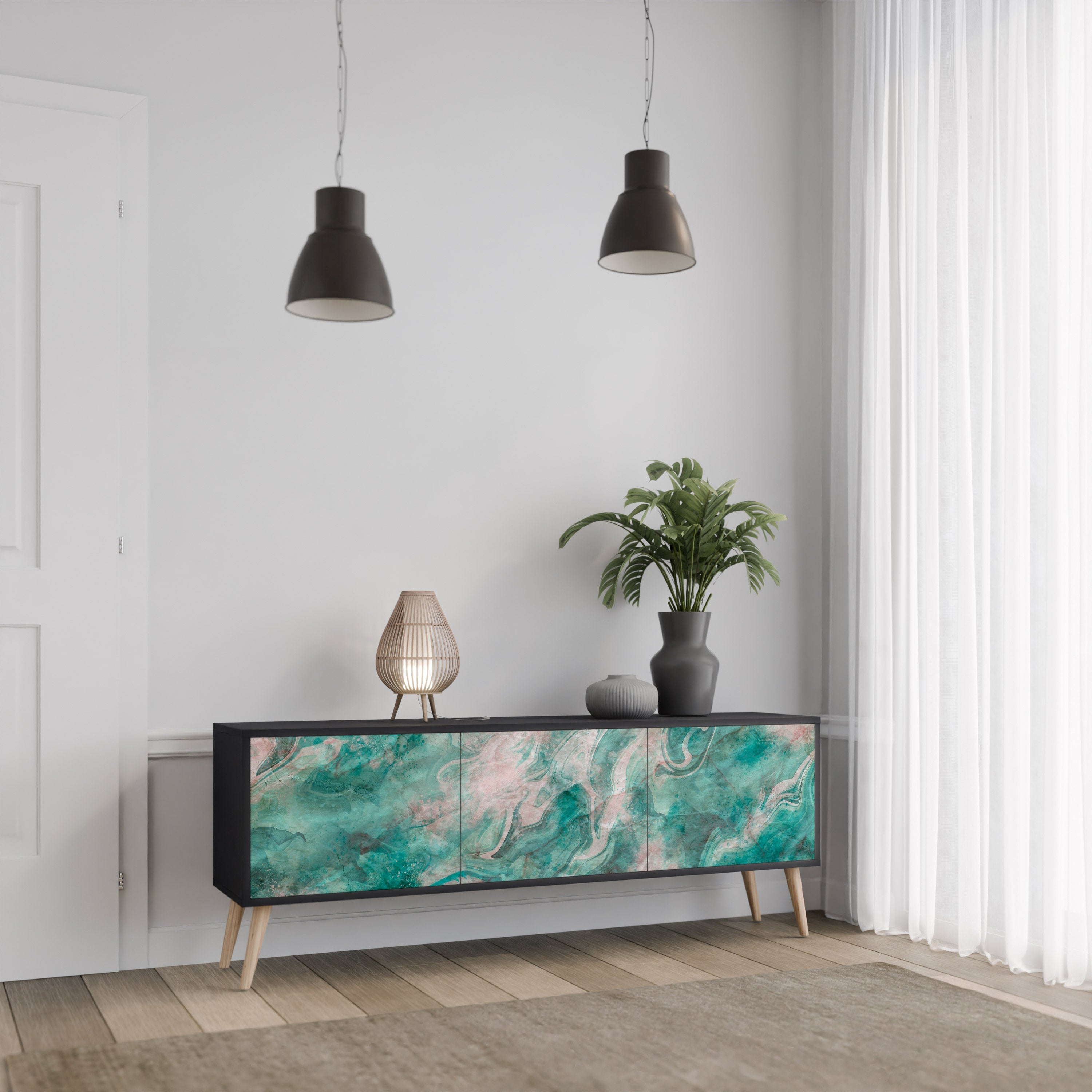 Meuble TV 3 portes ABSTRACT ALCHEMY, finition noire