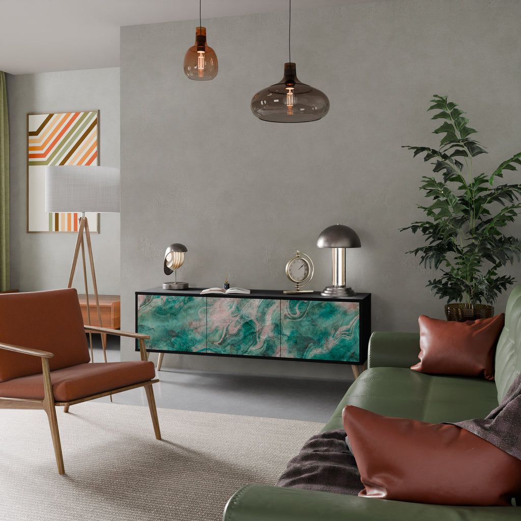 Meuble TV 3 portes ABSTRACT ALCHEMY, finition noire