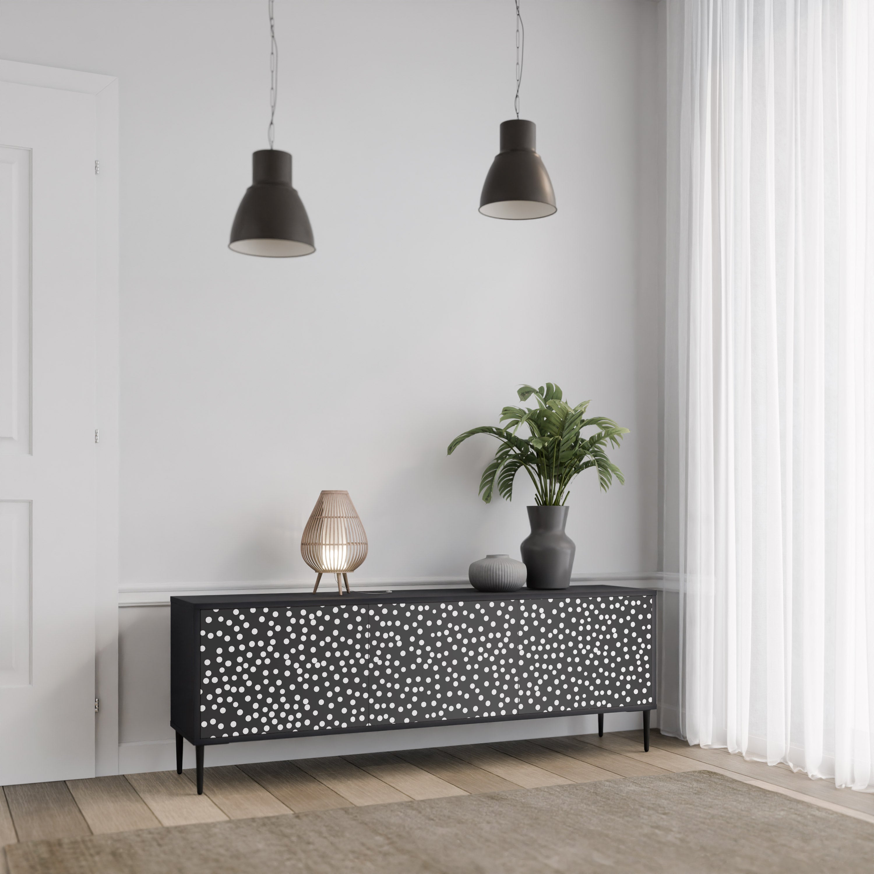 Meuble TV 3 portes BLINDING LIGHTS, finition noire