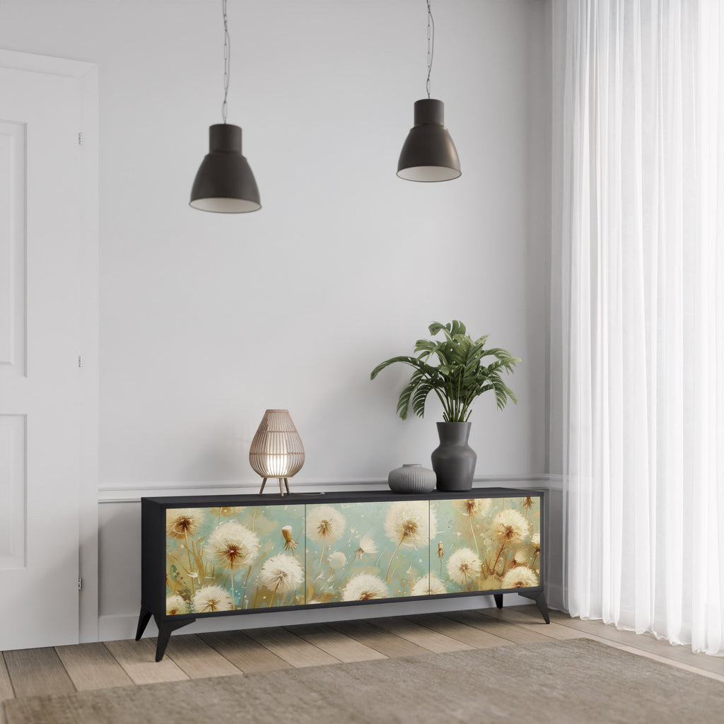 Meuble TV 3 portes DREAMY MEADOW en finition noire