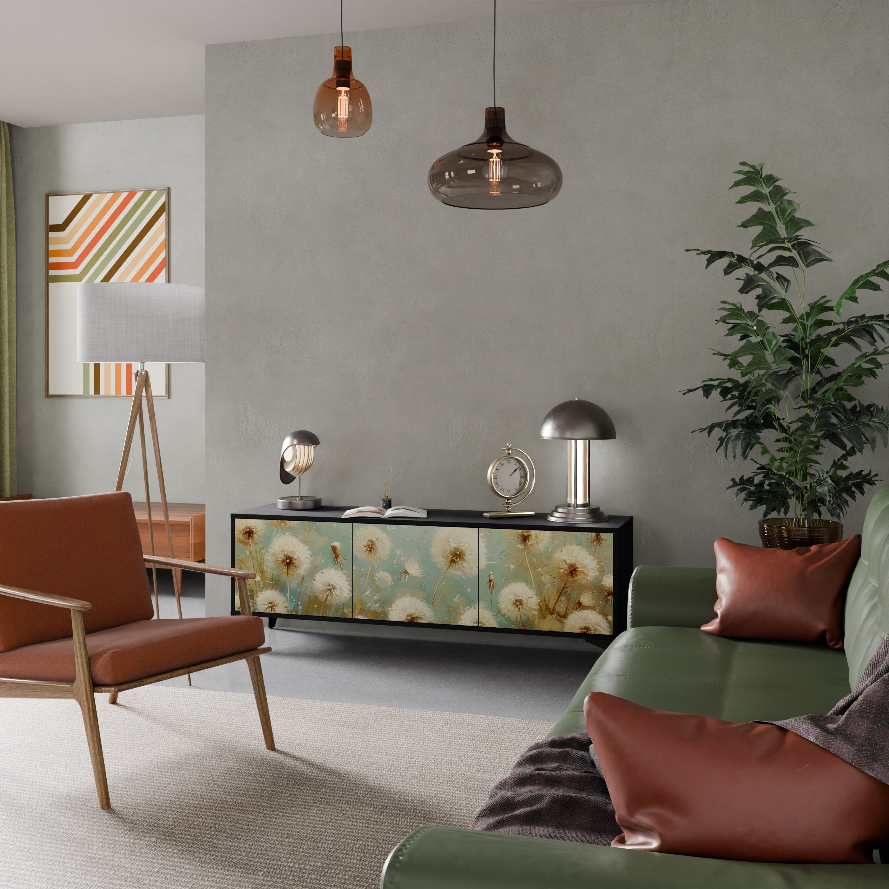 Meuble TV 3 portes DREAMY MEADOW en finition noire