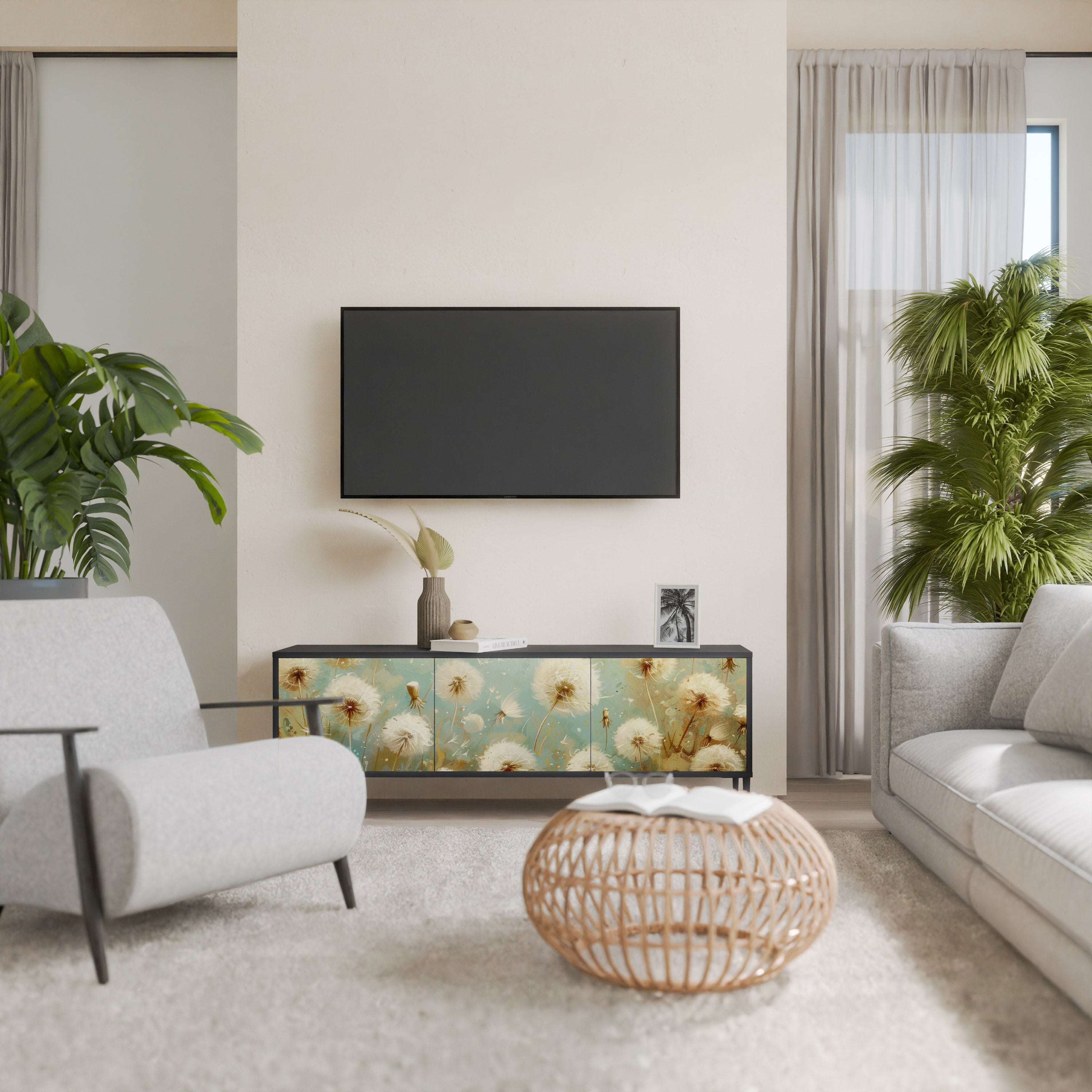 Meuble TV 3 portes DREAMY MEADOW en finition noire