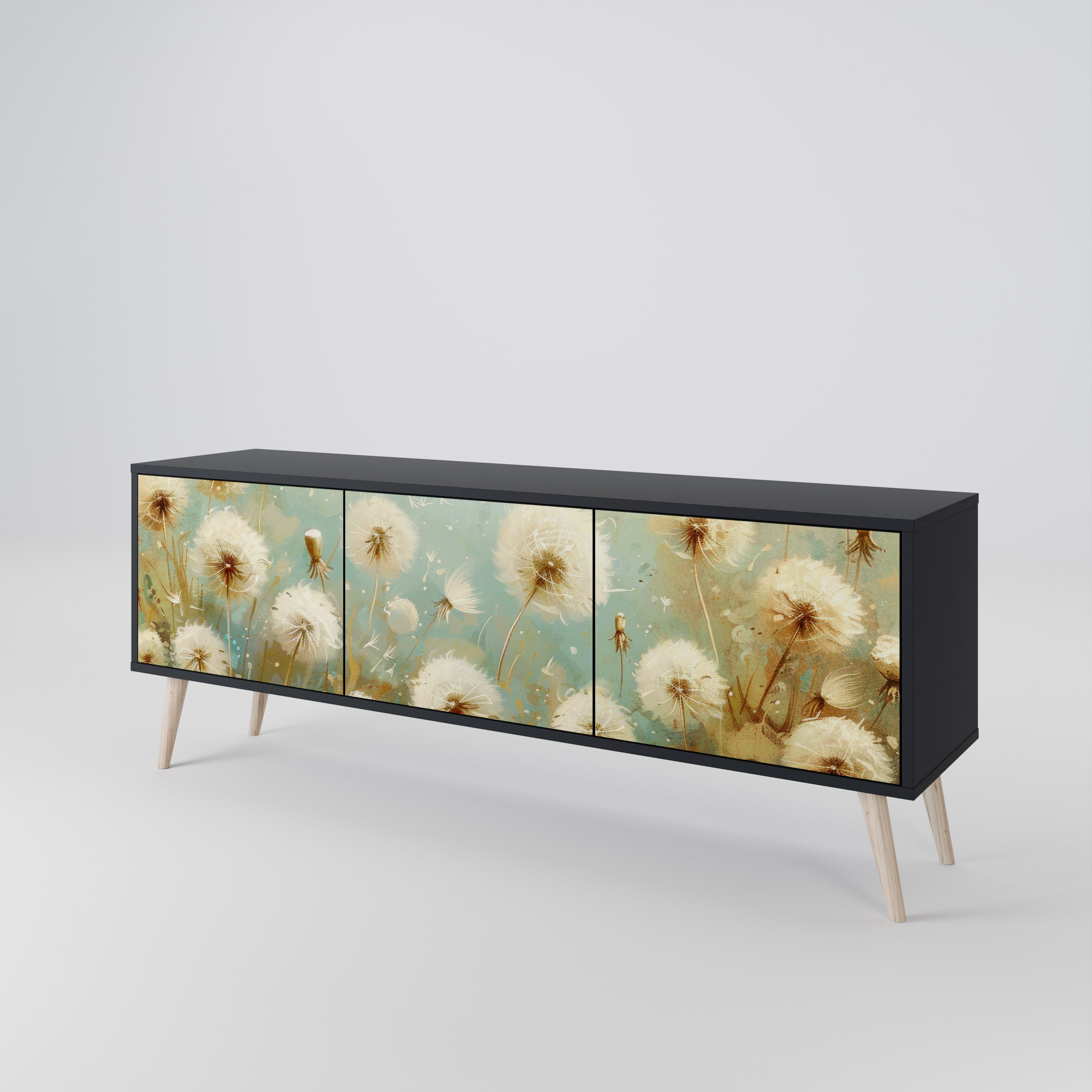 Meuble TV 3 portes DREAMY MEADOW en finition noire