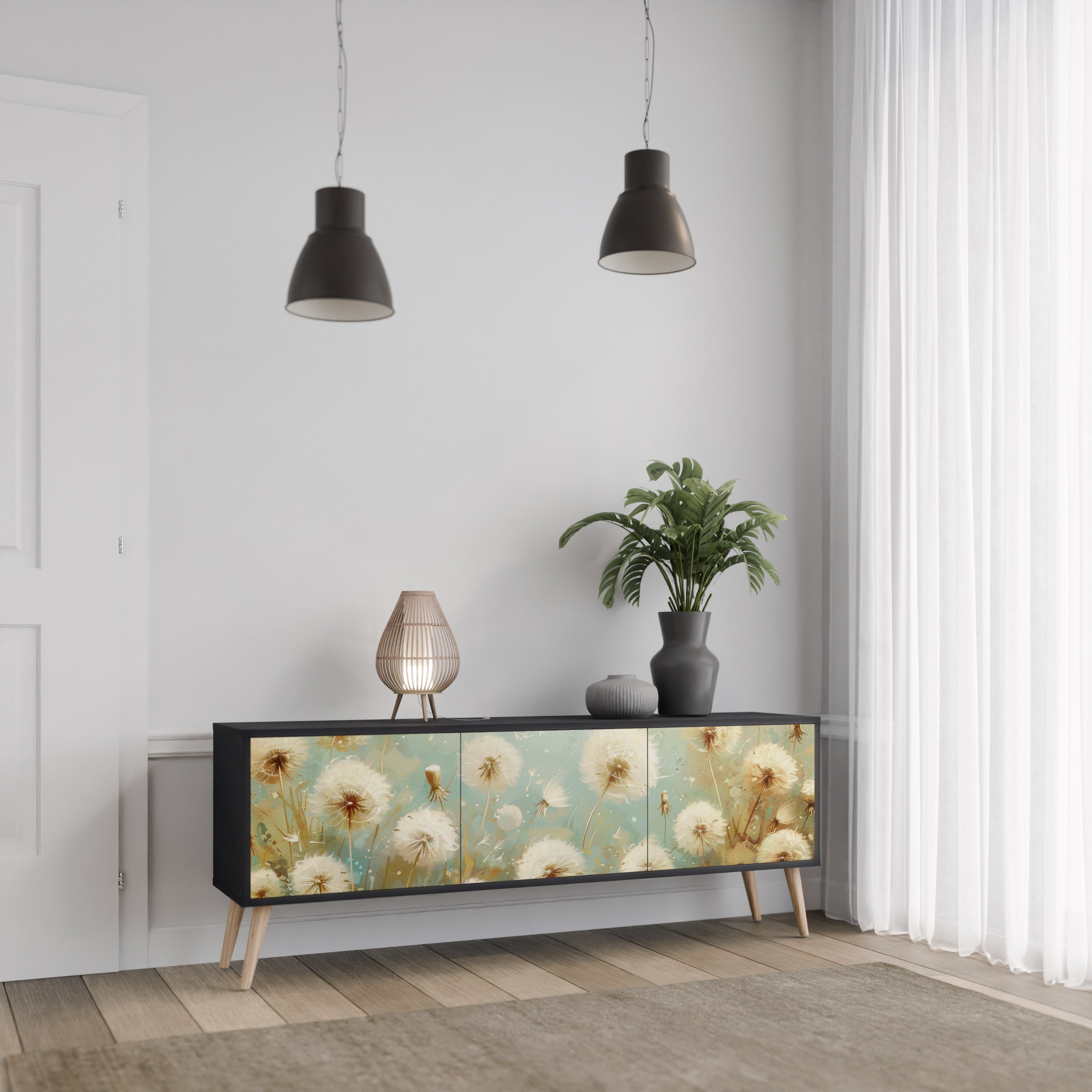 Meuble TV 3 portes DREAMY MEADOW en finition noire