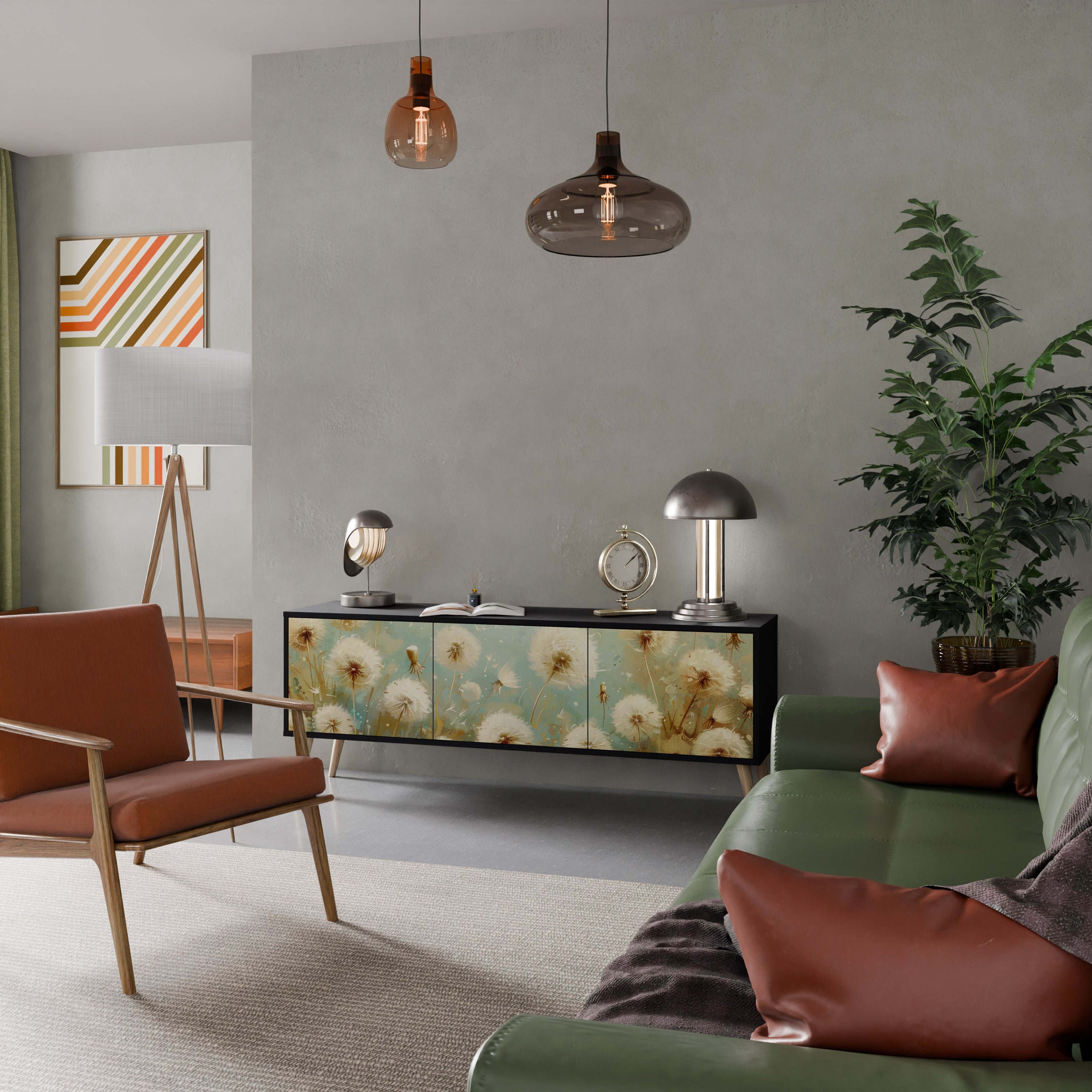 Meuble TV 3 portes DREAMY MEADOW en finition noire