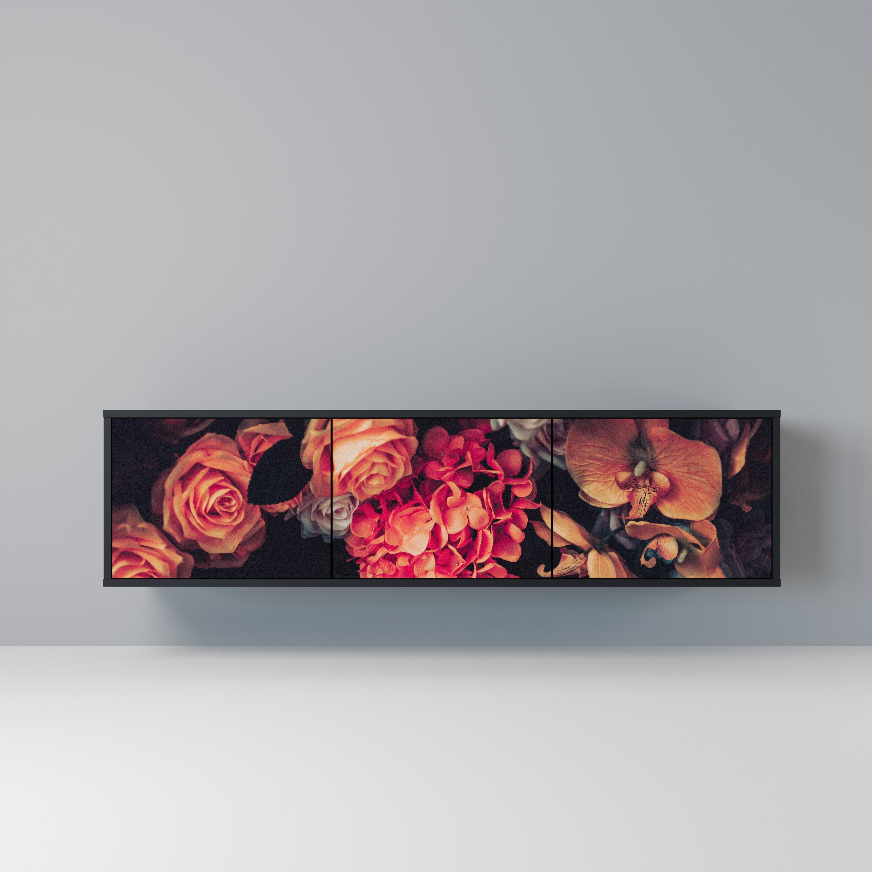 Meuble TV 3 portes NEVERENDING BLOOM finition noire