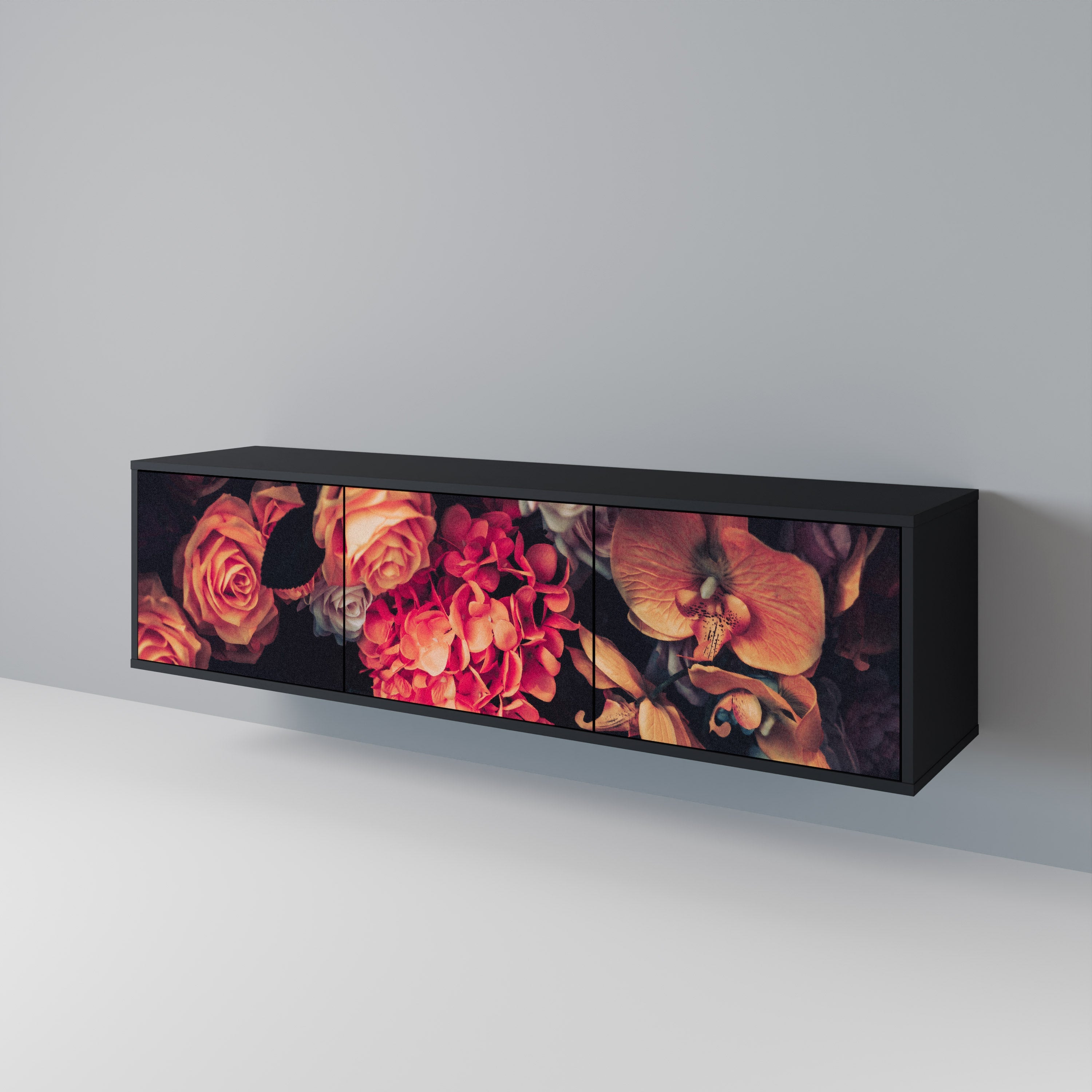 Meuble TV 3 portes NEVERENDING BLOOM finition noire