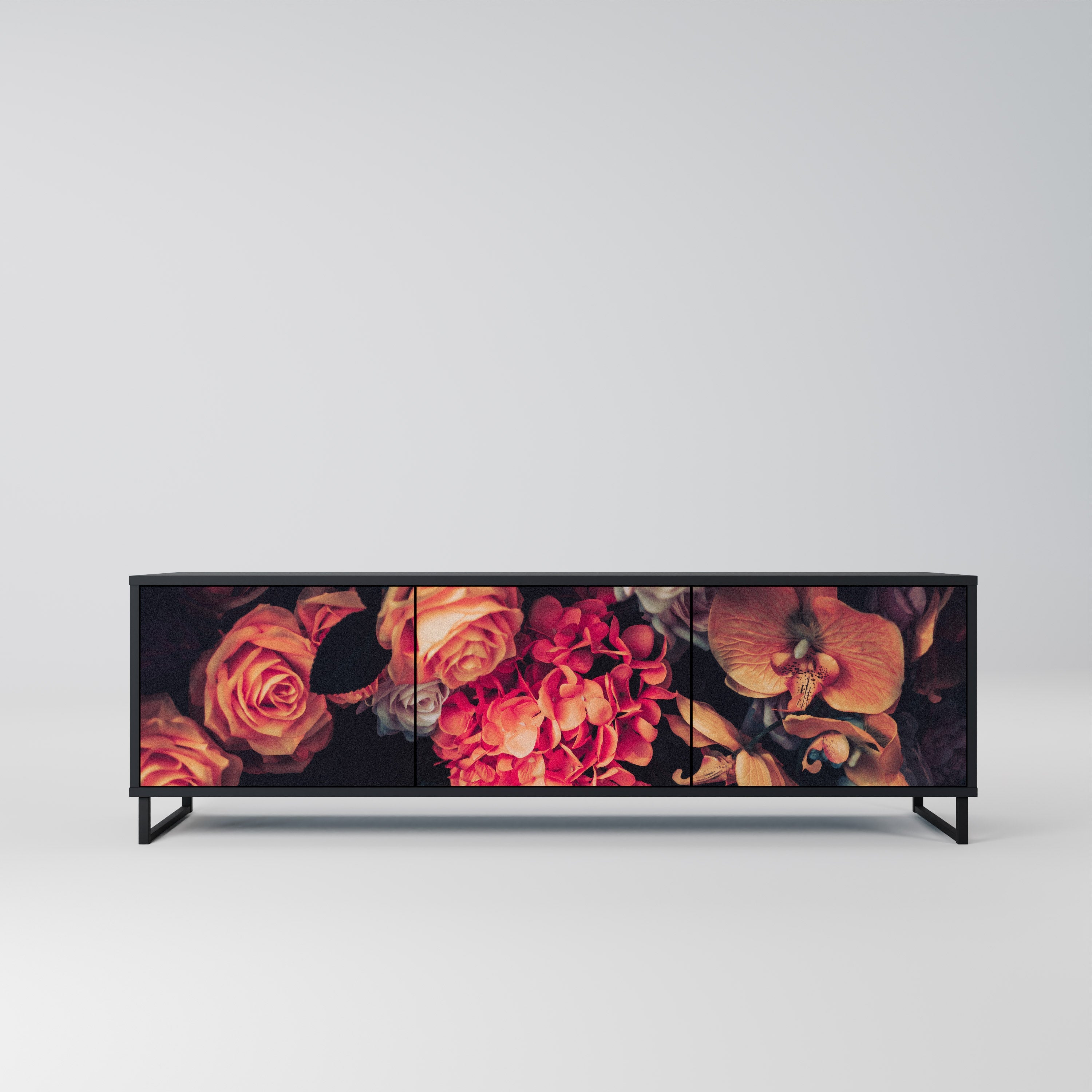 Meuble TV 3 portes NEVERENDING BLOOM finition noire