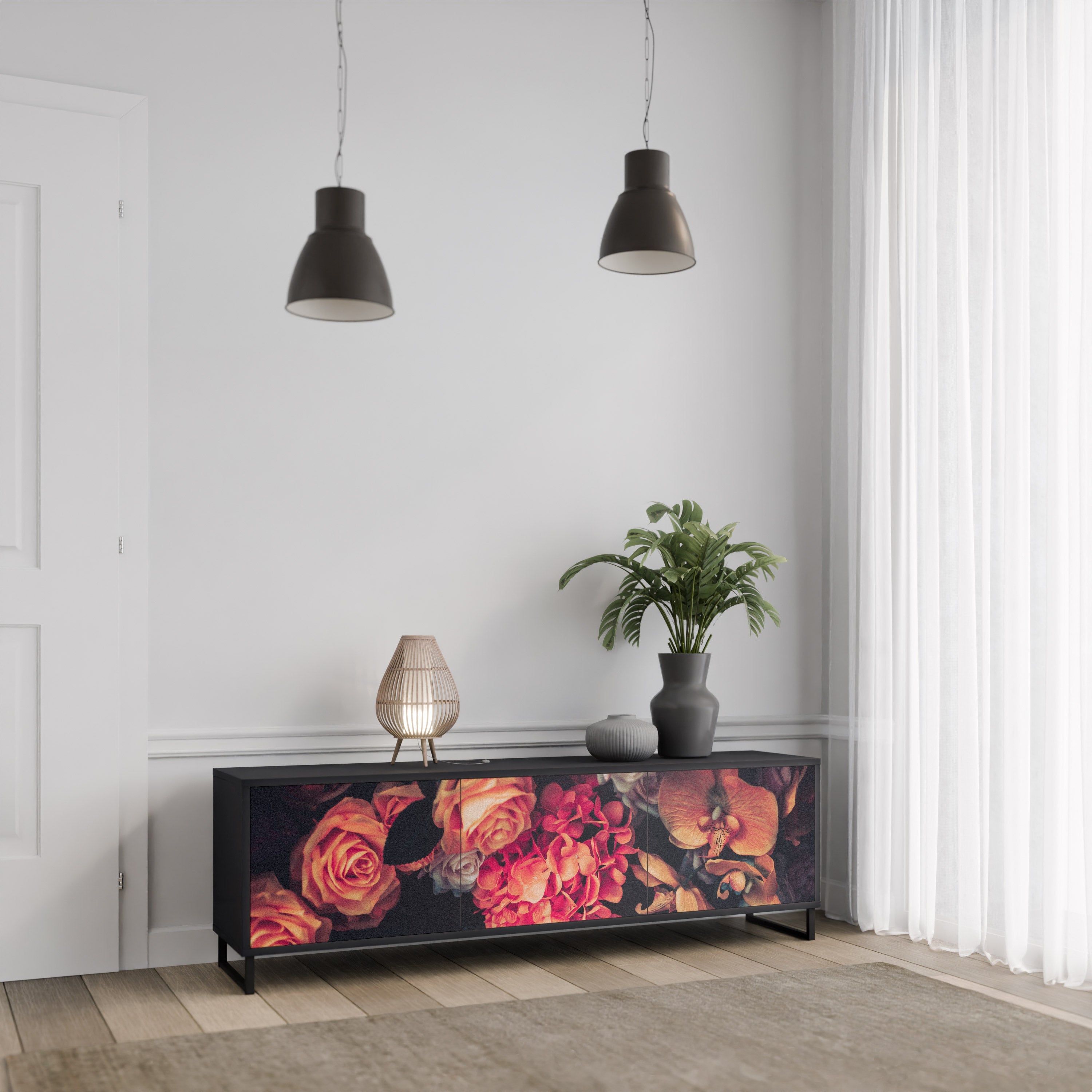 Meuble TV 3 portes NEVERENDING BLOOM finition noire