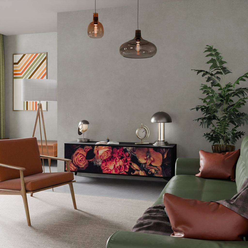 Meuble TV 3 portes NEVERENDING BLOOM finition noire