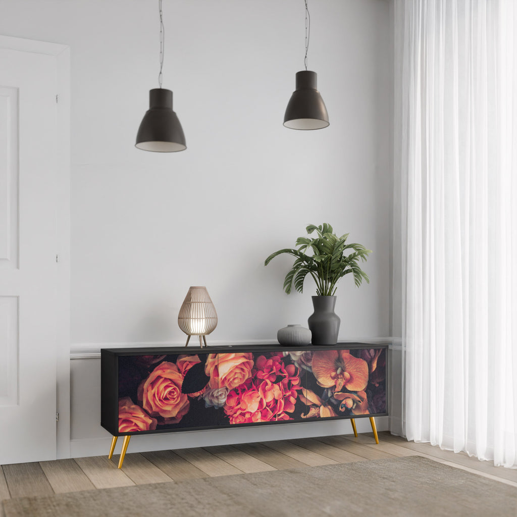 Meuble TV 3 portes NEVERENDING BLOOM finition noire