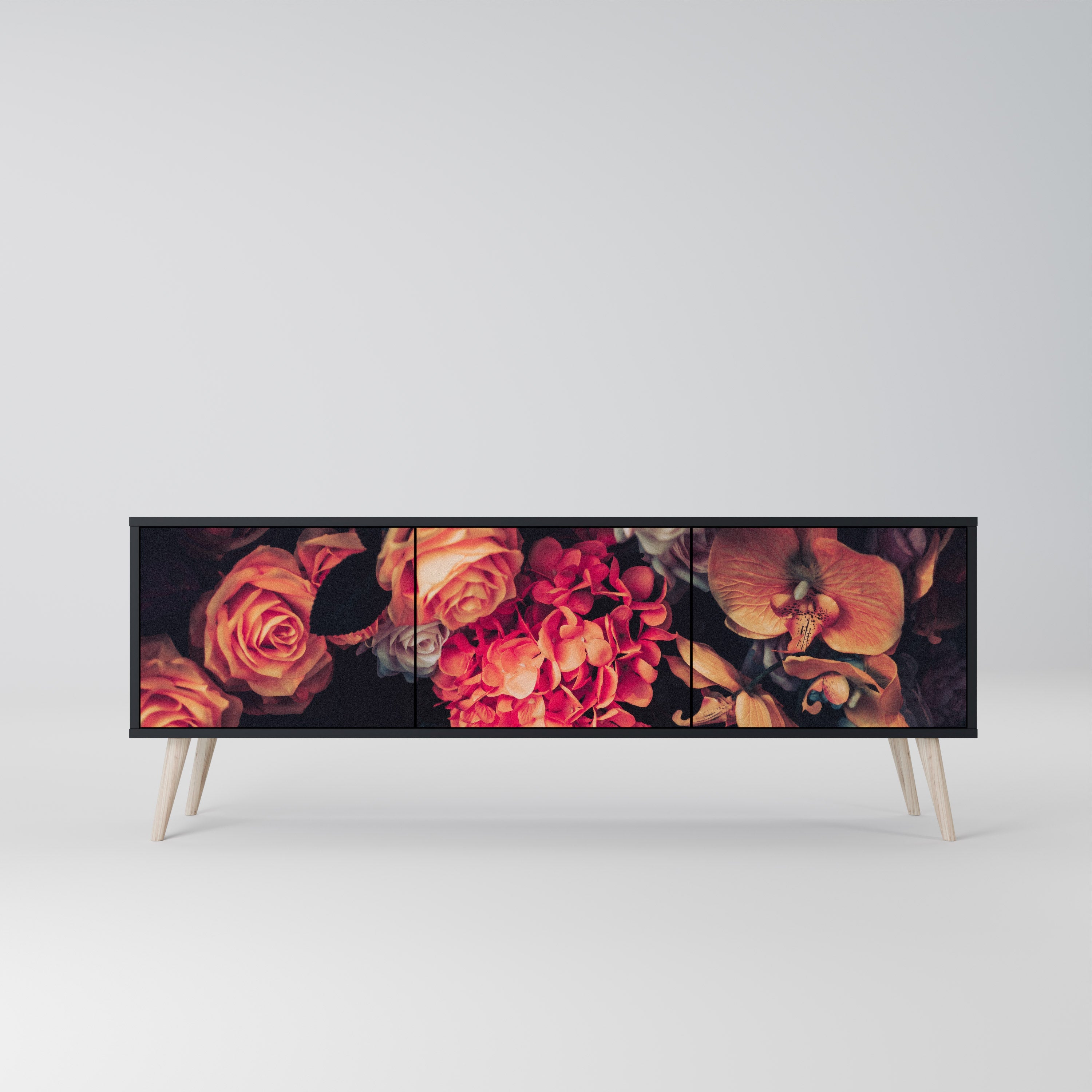 Meuble TV 3 portes NEVERENDING BLOOM finition noire