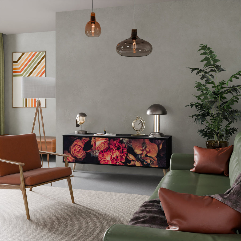 Meuble TV 3 portes NEVERENDING BLOOM finition noire