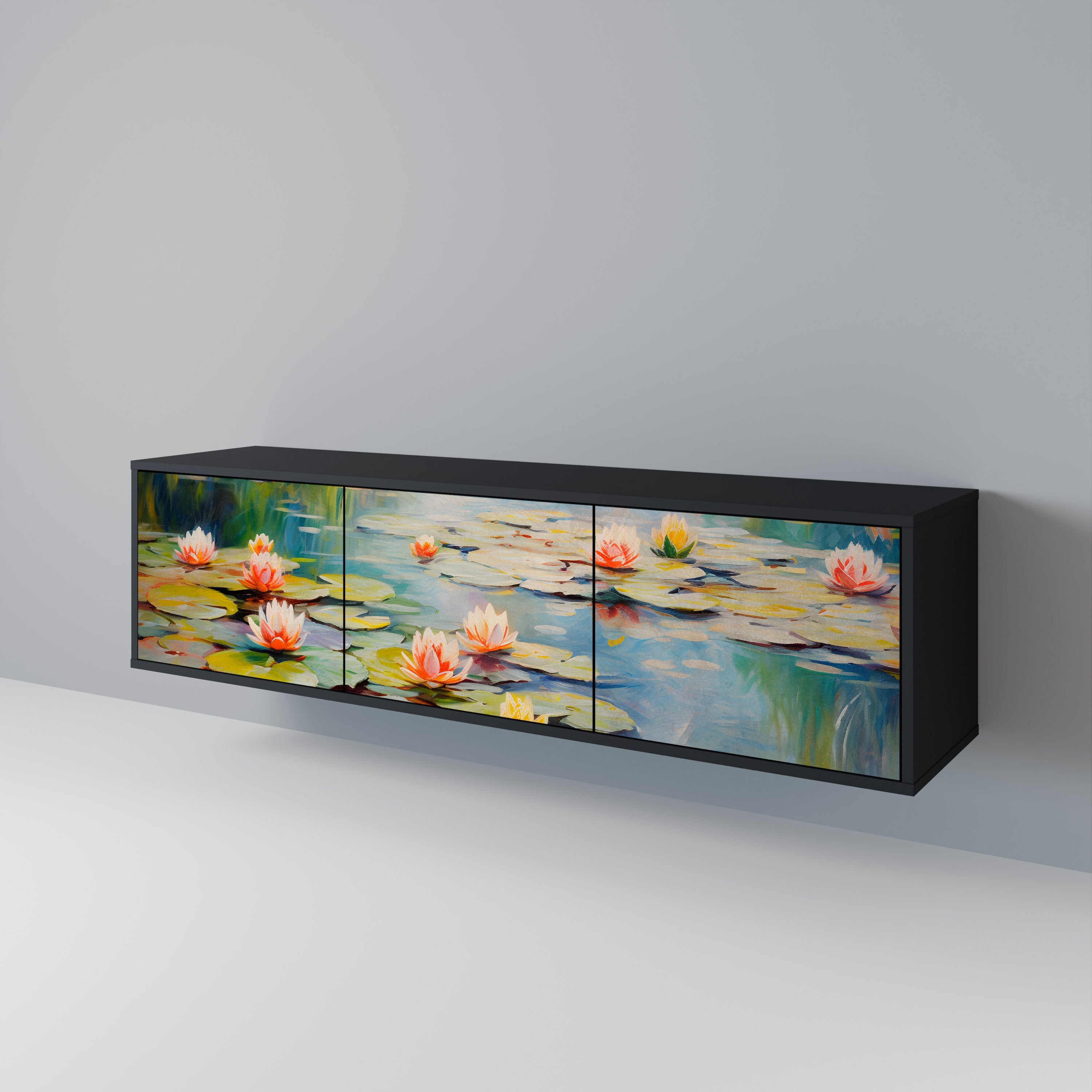 Meuble TV 3 portes BLOOMING WATERS finition noire