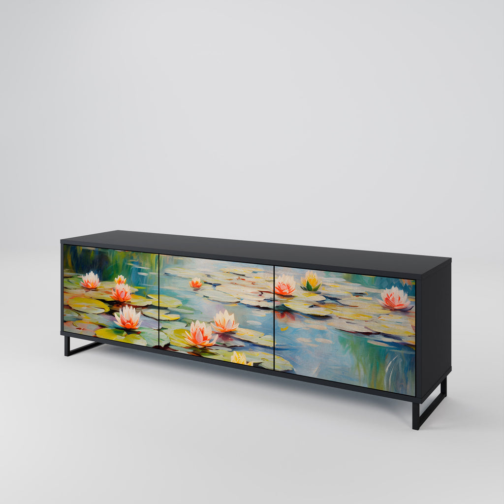 Meuble TV 3 portes BLOOMING WATERS finition noire