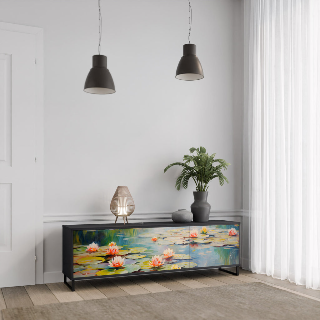 Meuble TV 3 portes BLOOMING WATERS finition noire