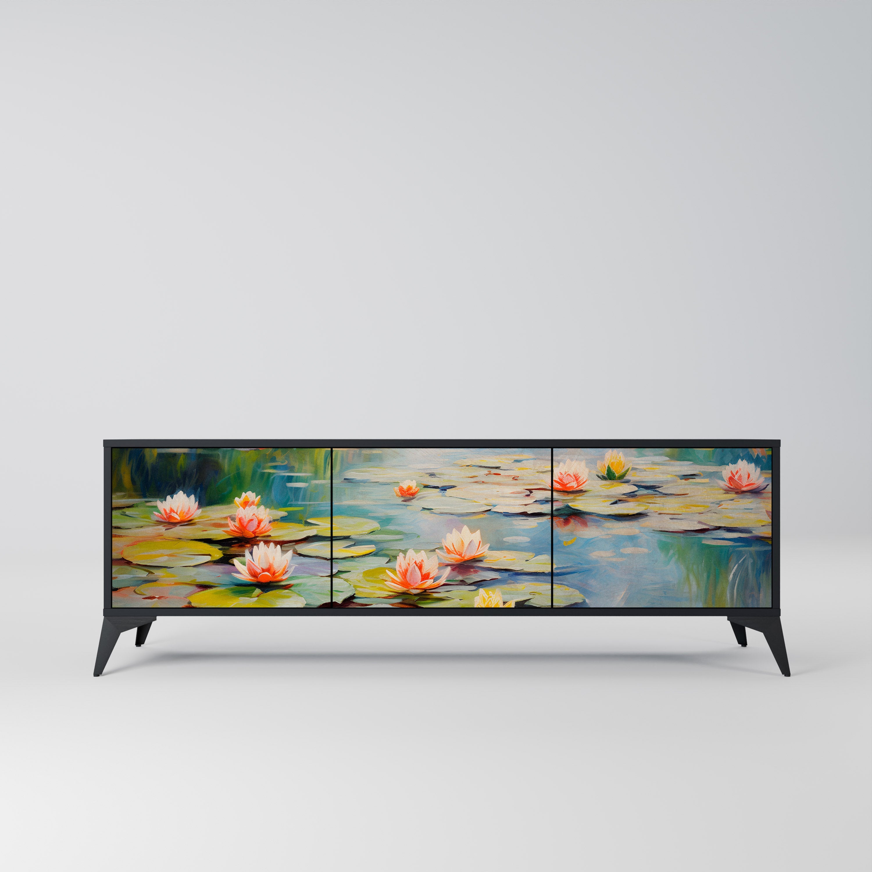 Meuble TV 3 portes BLOOMING WATERS finition noire