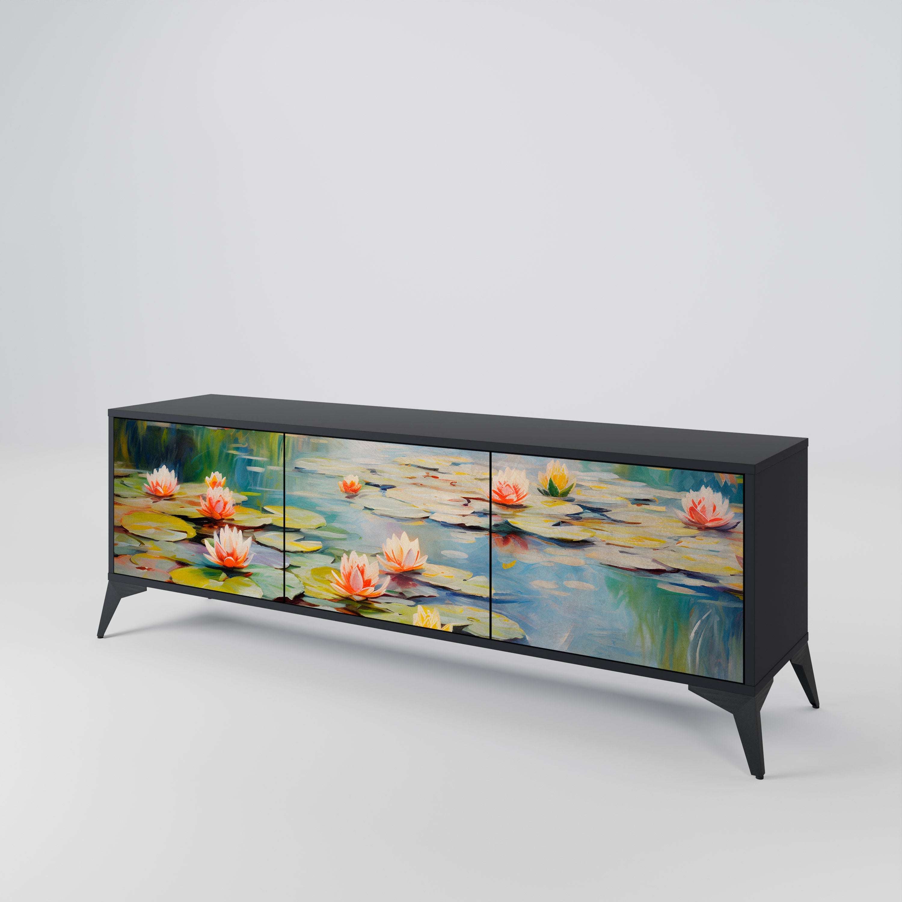 Meuble TV 3 portes BLOOMING WATERS finition noire