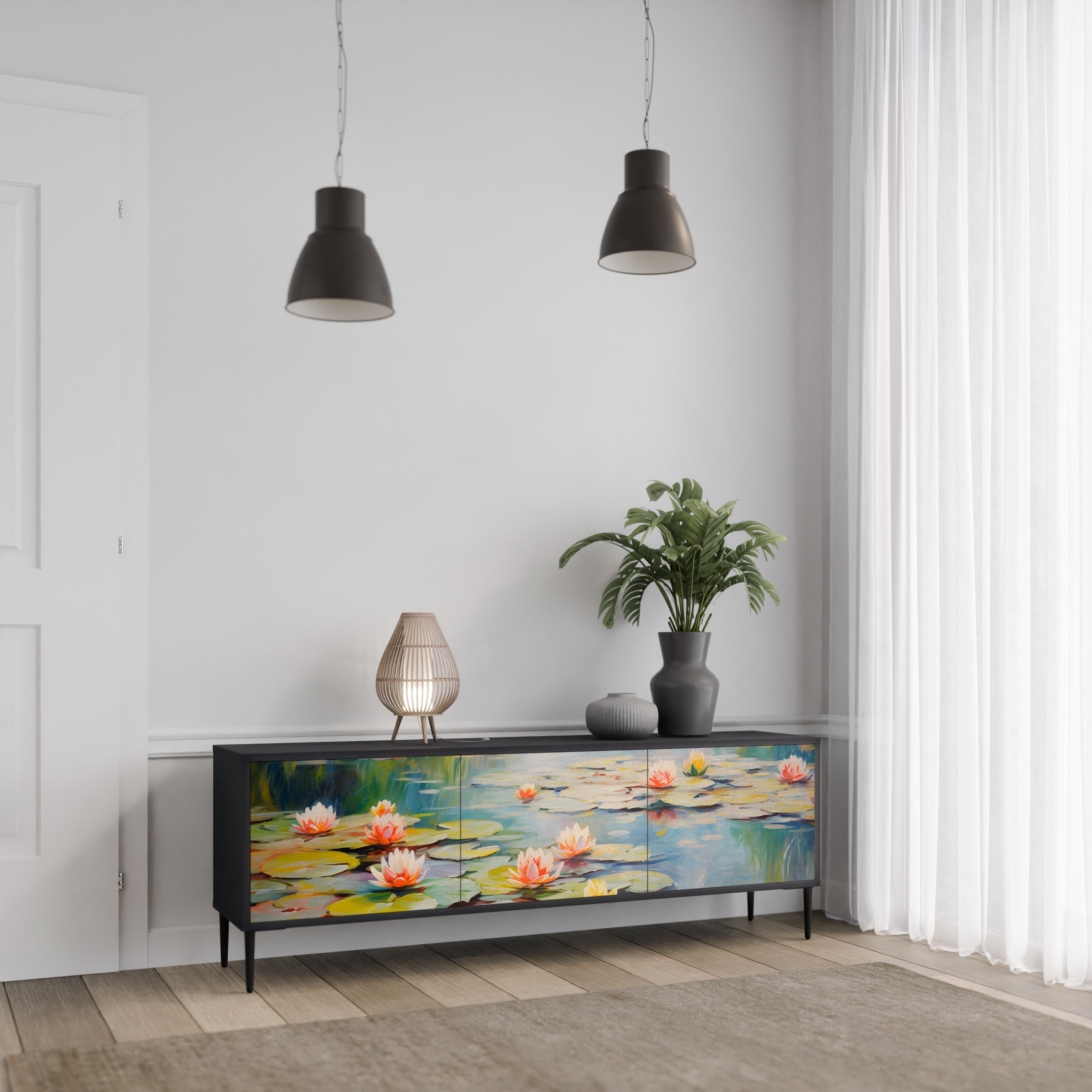 Meuble TV 3 portes BLOOMING WATERS finition noire