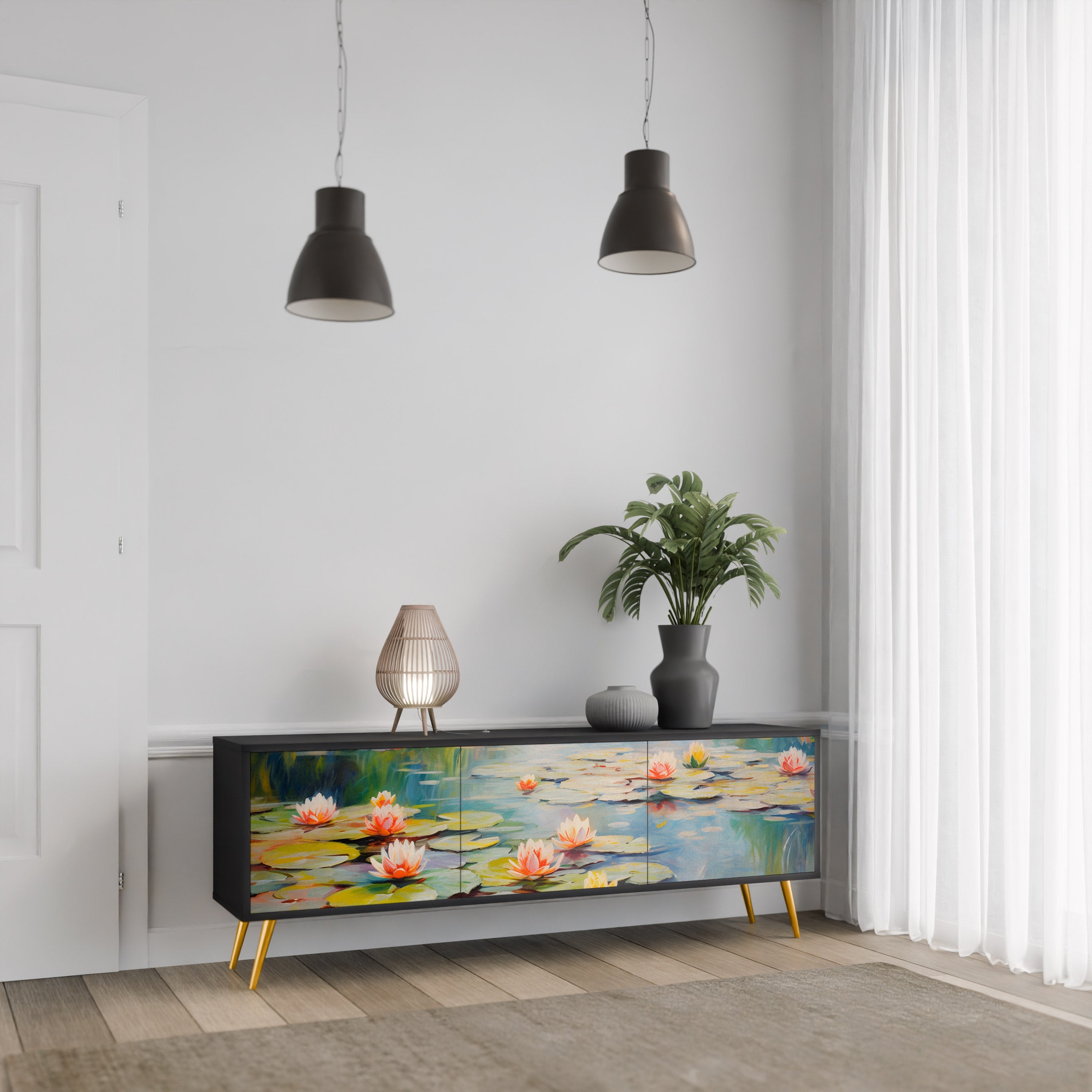 Meuble TV 3 portes BLOOMING WATERS finition noire