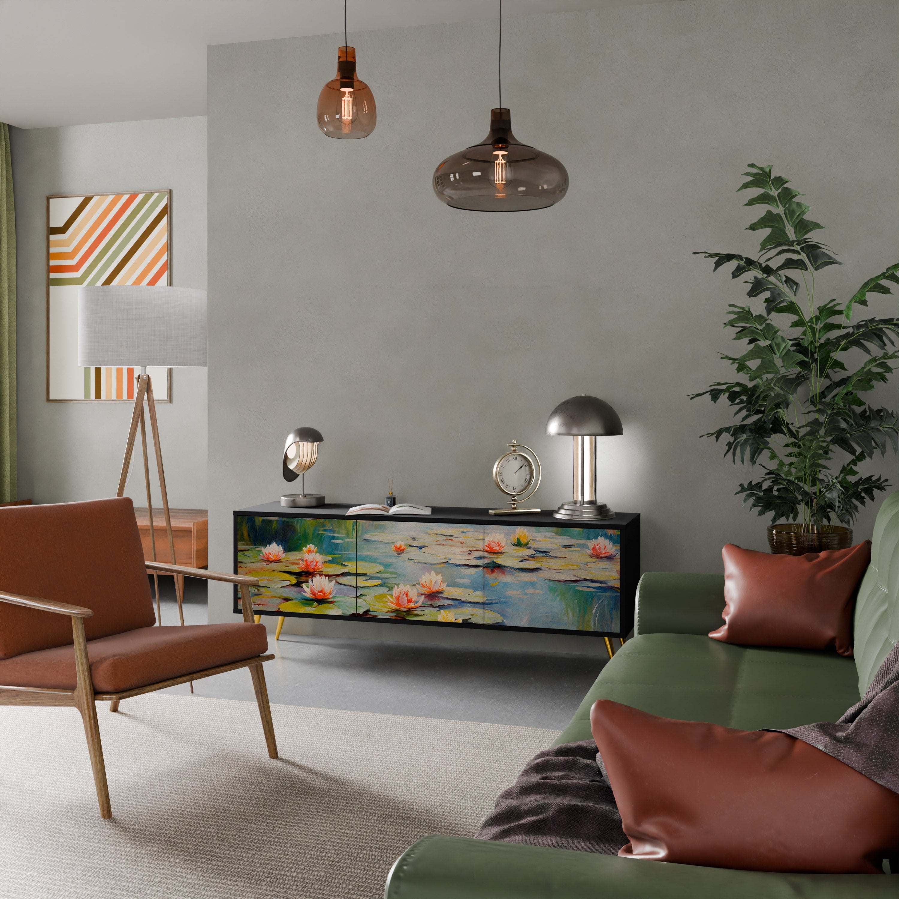 Meuble TV 3 portes BLOOMING WATERS finition noire