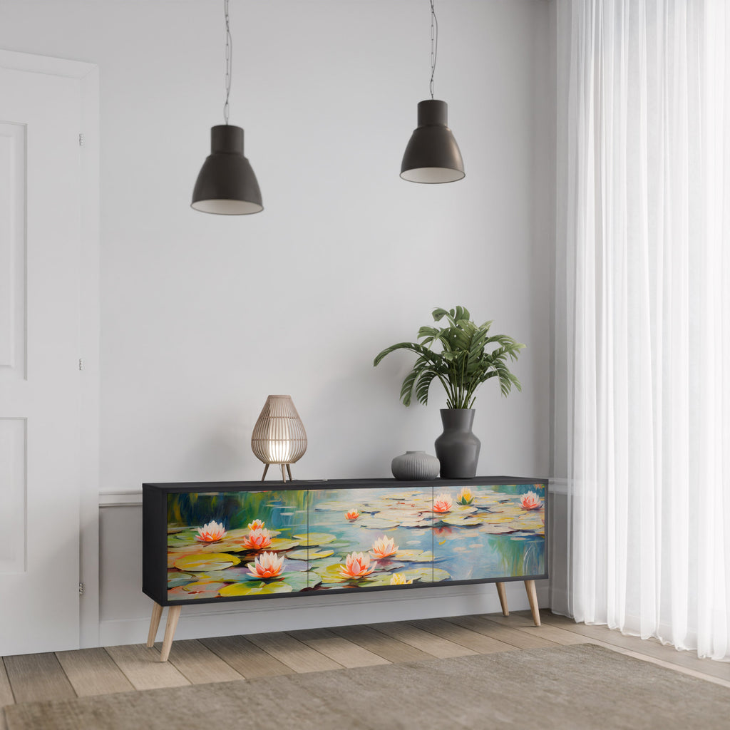 Meuble TV 3 portes BLOOMING WATERS finition noire