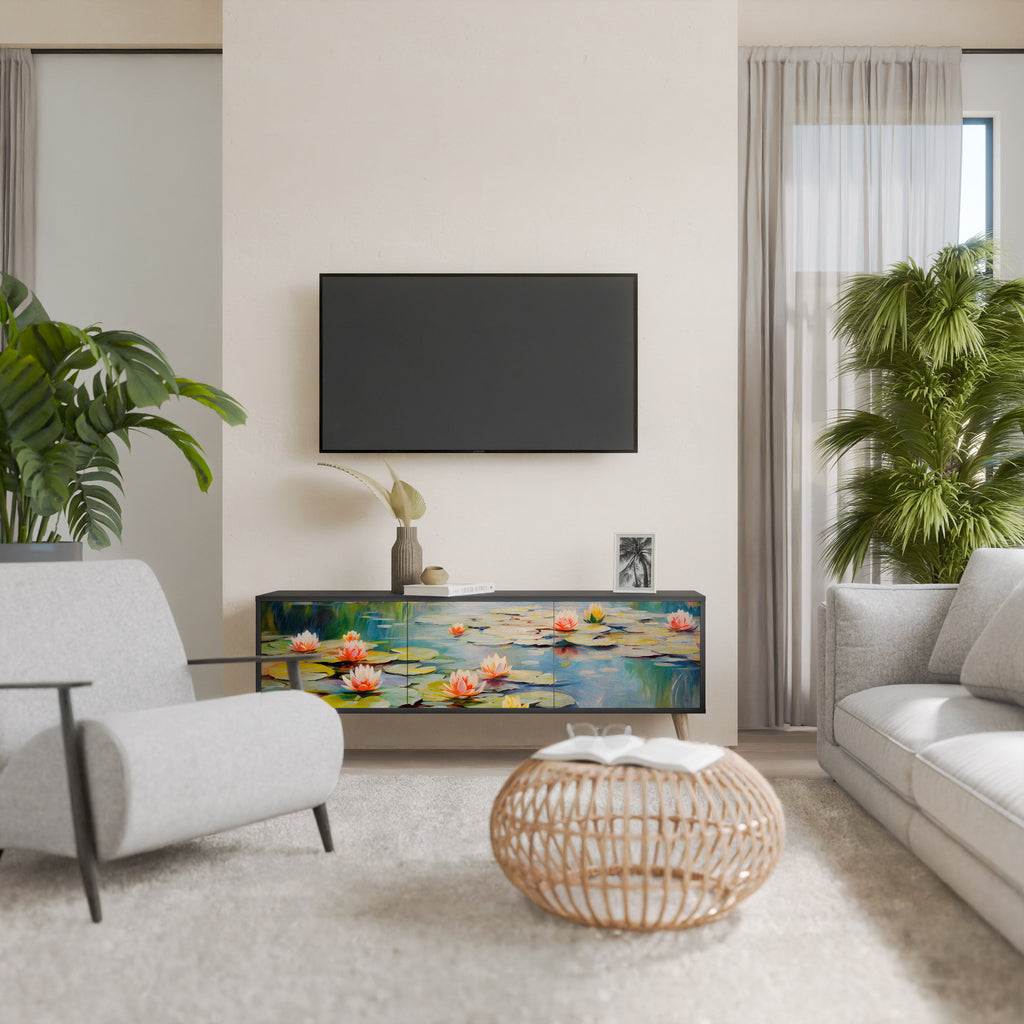 Meuble TV 3 portes BLOOMING WATERS finition noire