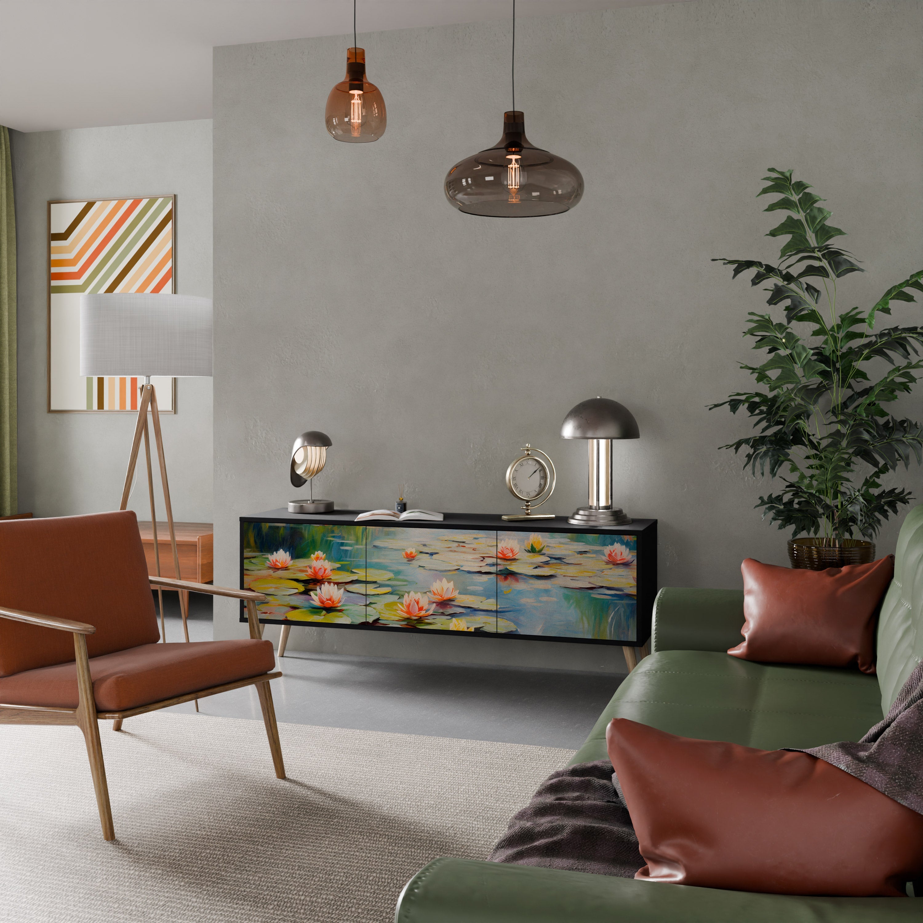 Meuble TV 3 portes BLOOMING WATERS finition noire