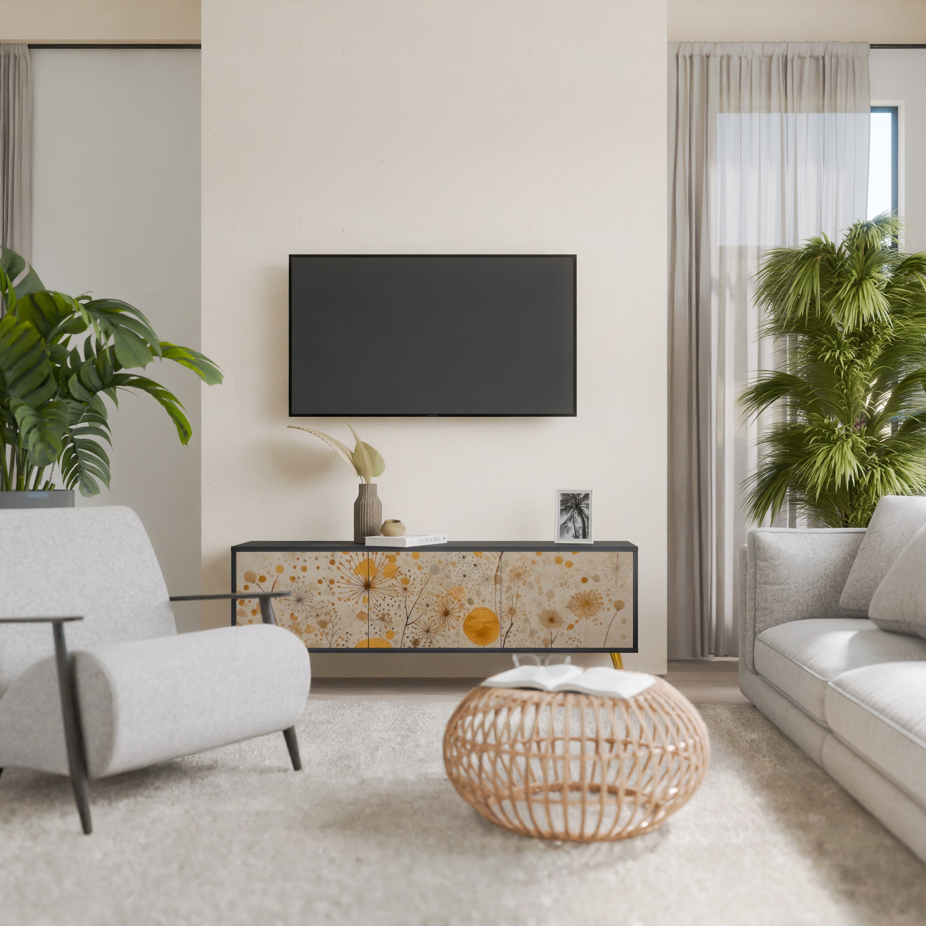 Meuble TV 3 portes MORNING GLADE, finition noire