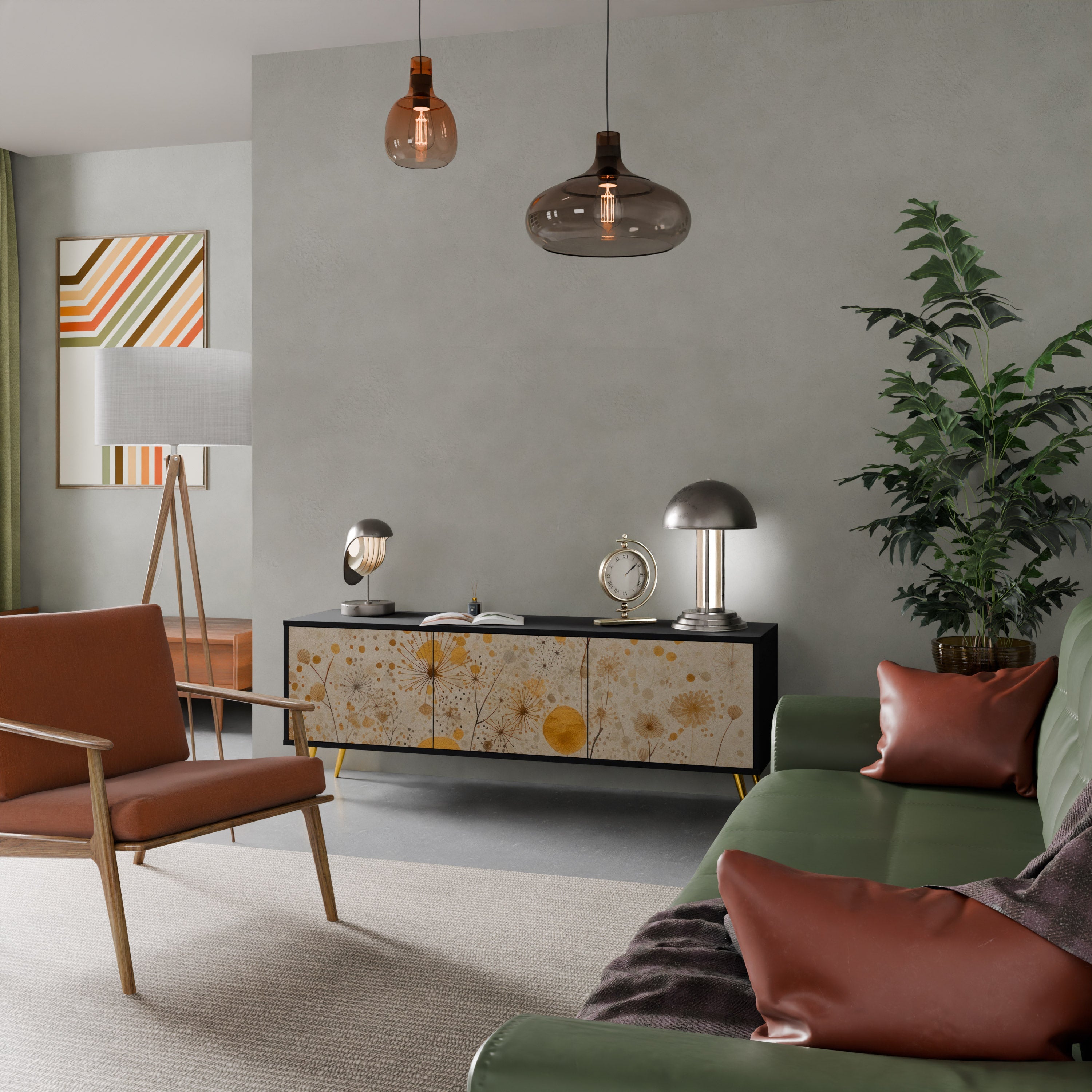 Meuble TV 3 portes MORNING GLADE, finition noire