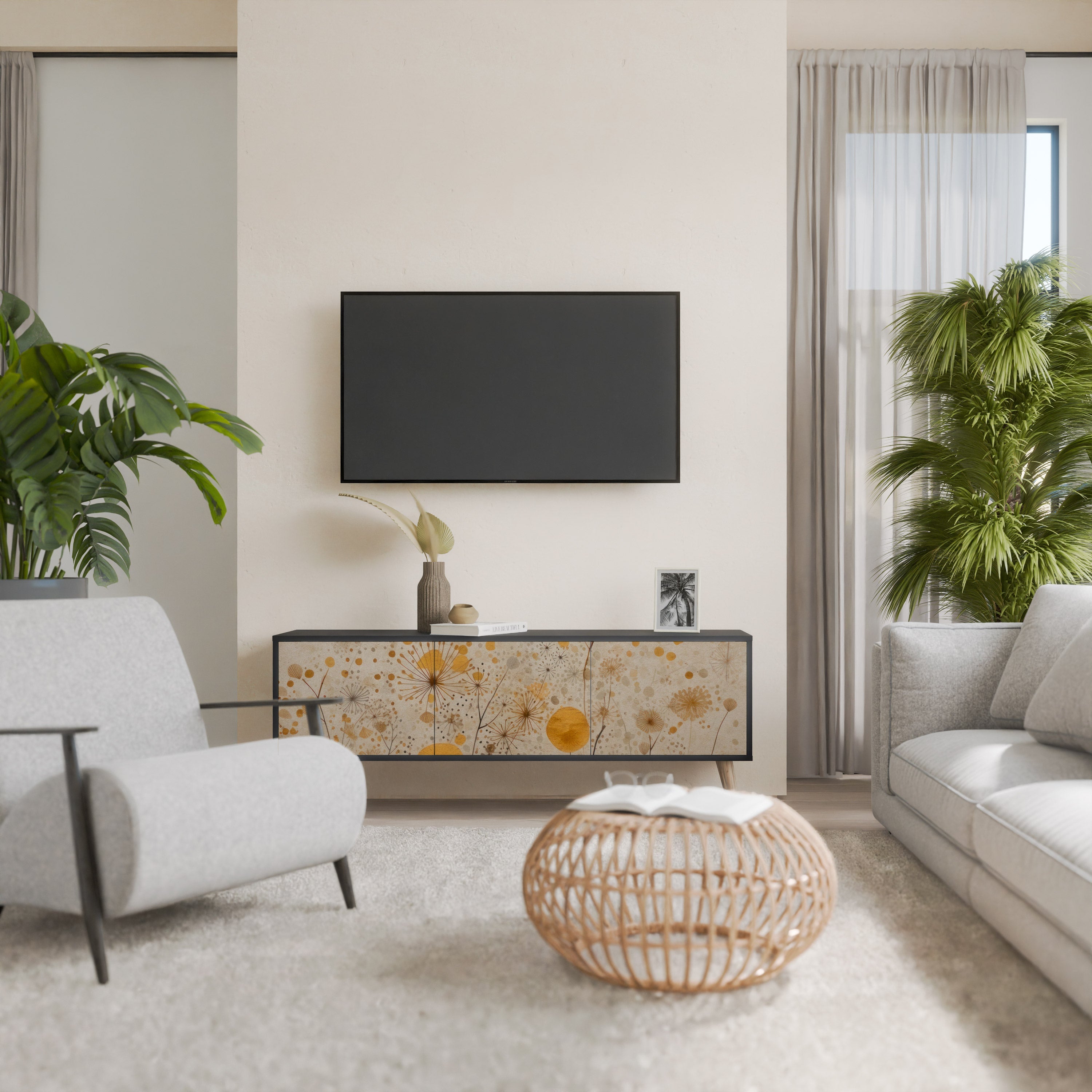 Meuble TV 3 portes MORNING GLADE, finition noire