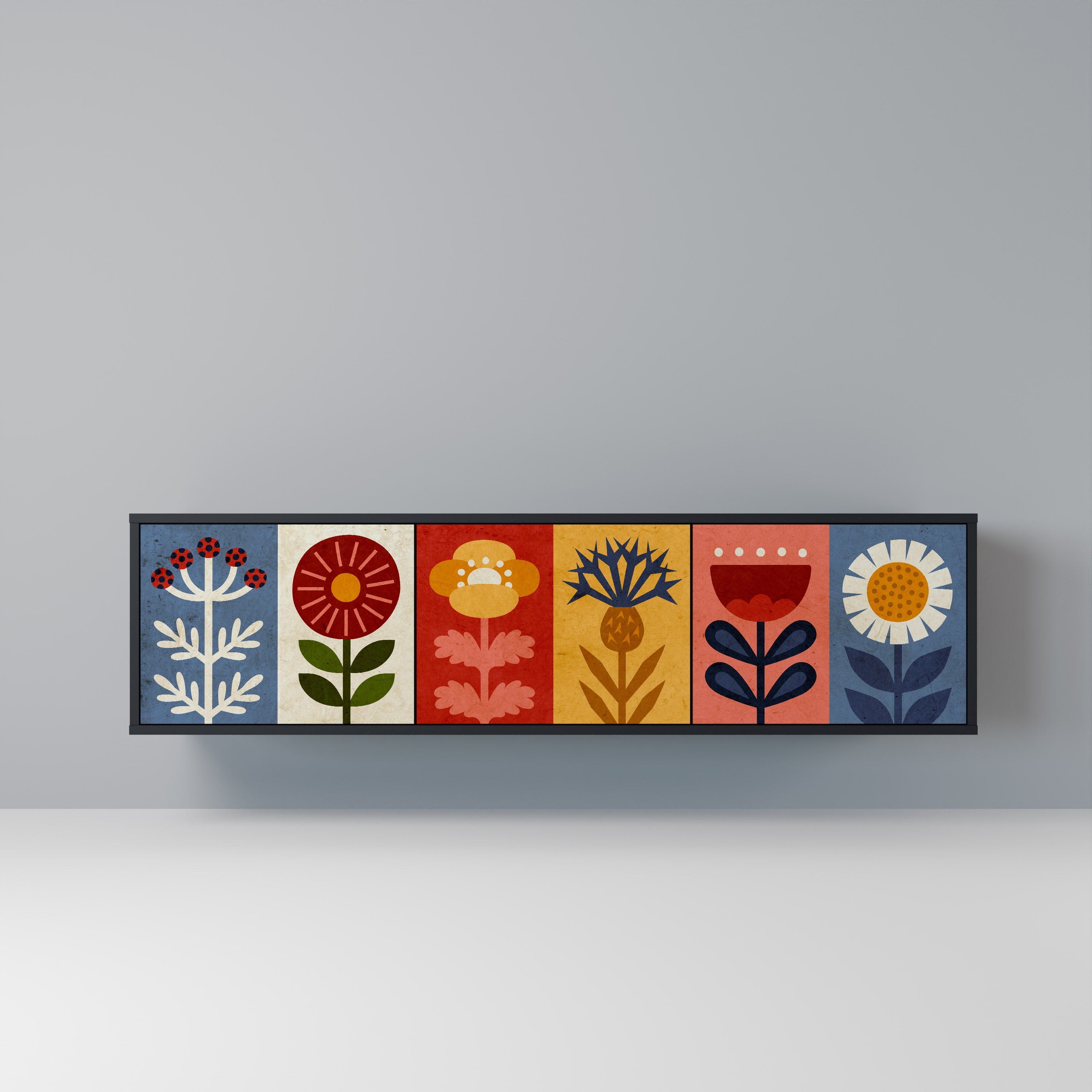 Meuble TV 3 portes SCANDIC FLOWERET finition noire