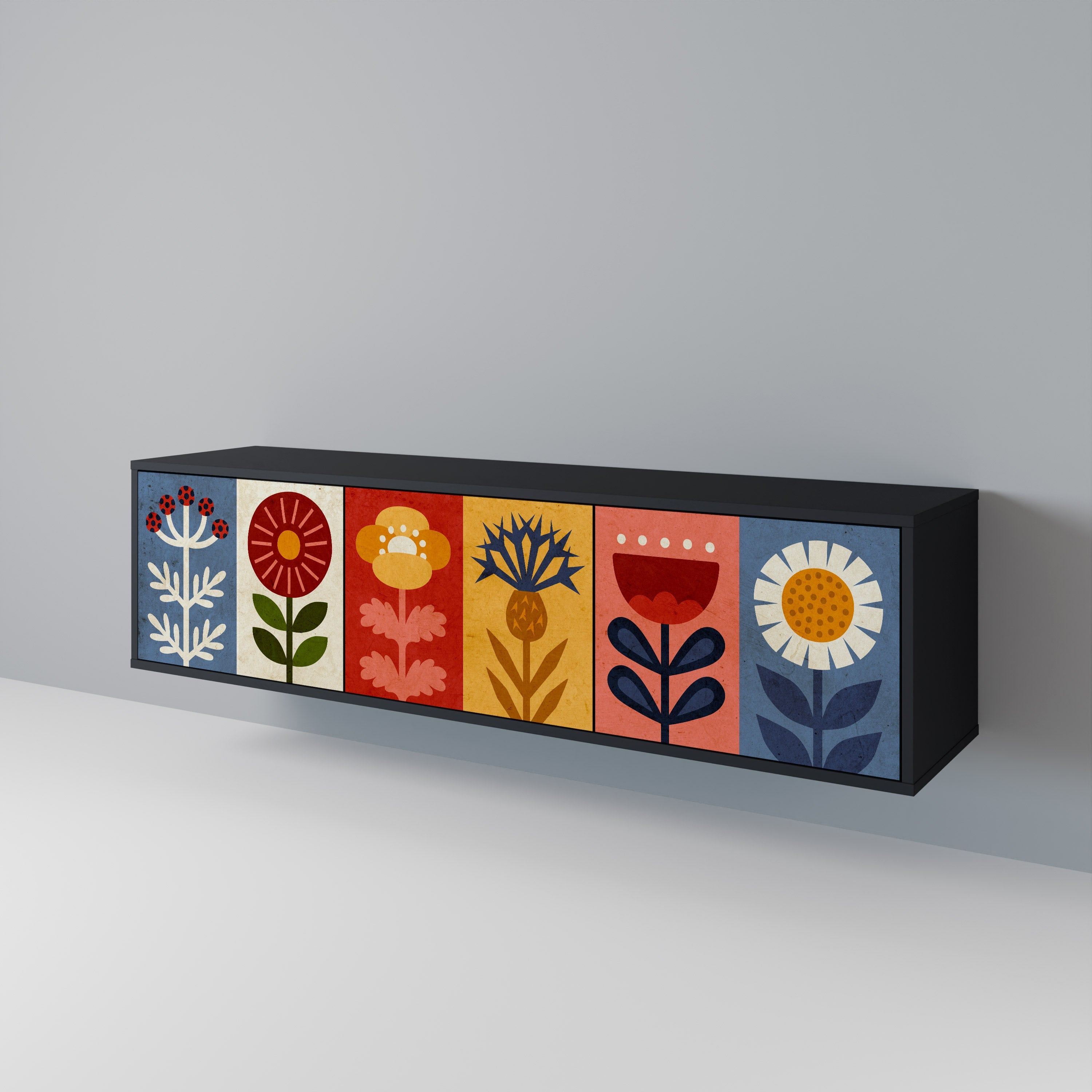 Meuble TV 3 portes SCANDIC FLOWERET finition noire