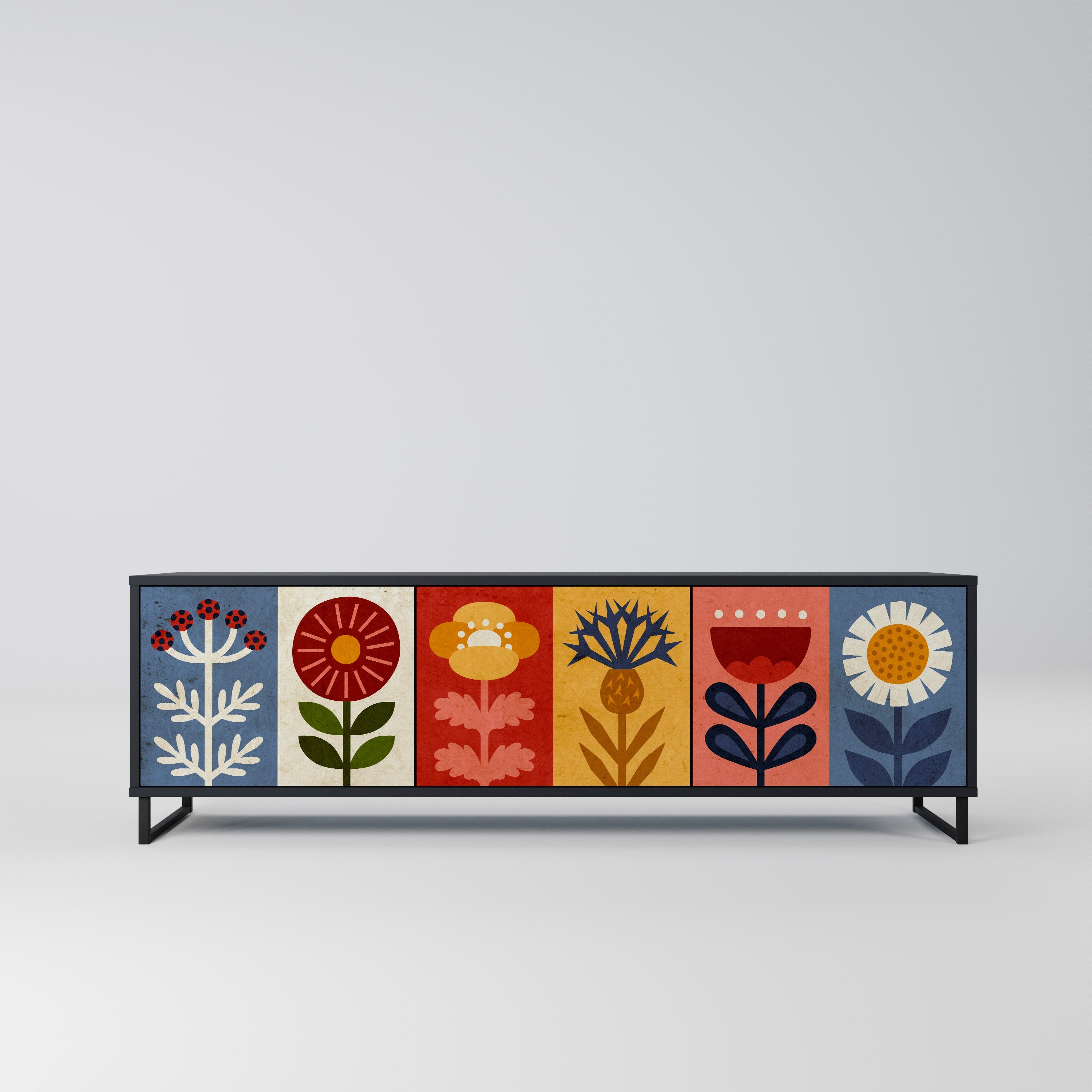 Meuble TV 3 portes SCANDIC FLOWERET finition noire