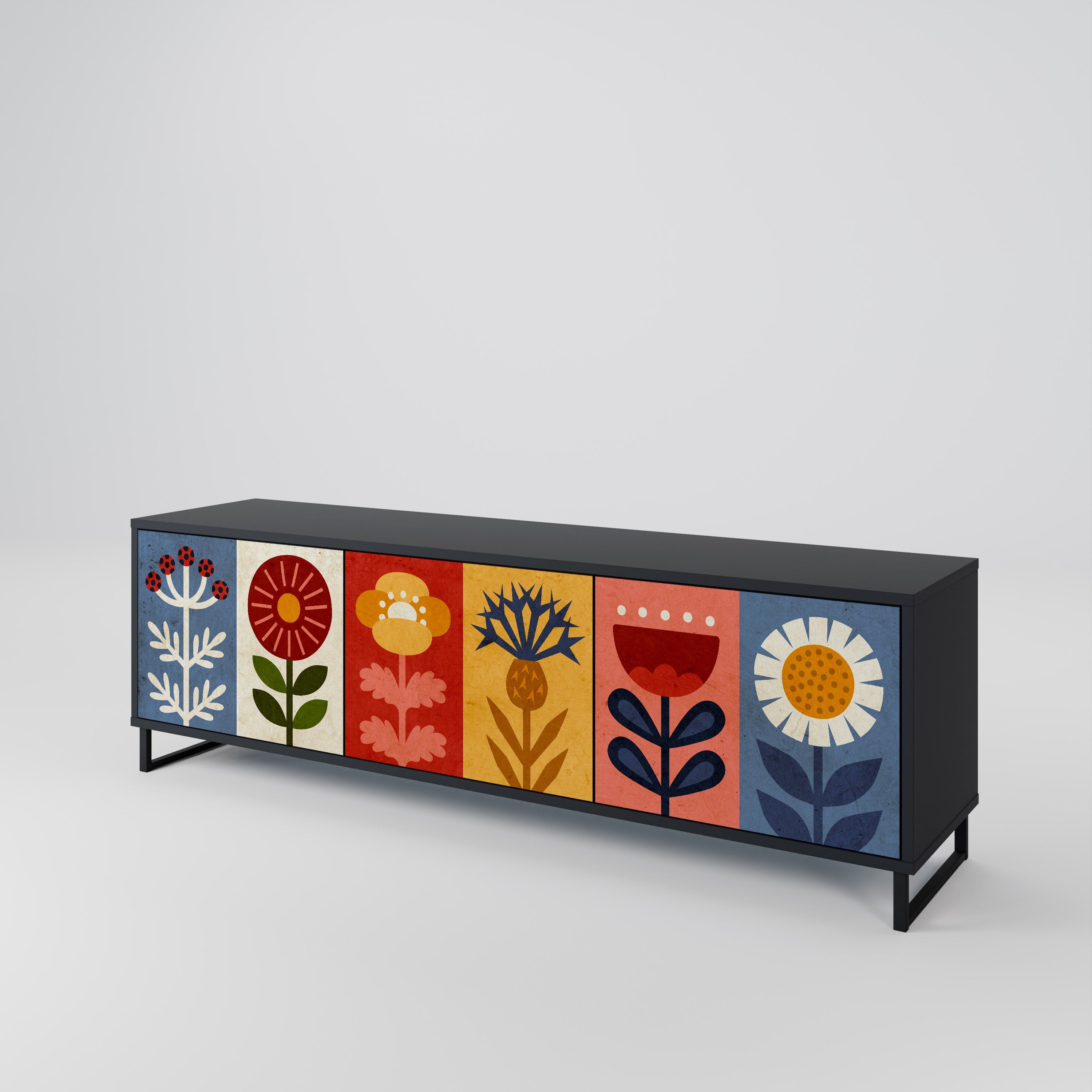 Meuble TV 3 portes SCANDIC FLOWERET finition noire