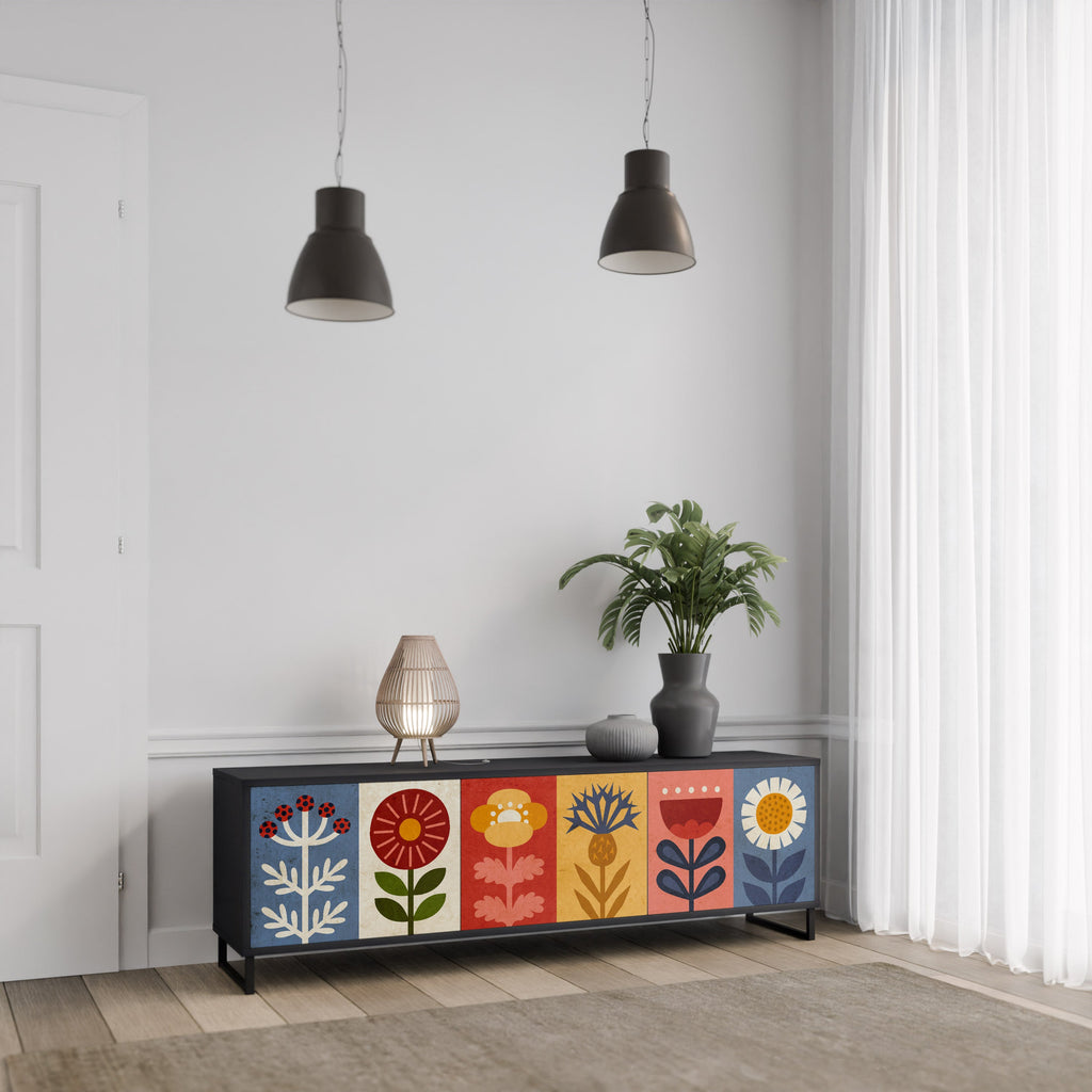 Meuble TV 3 portes SCANDIC FLOWERET finition noire