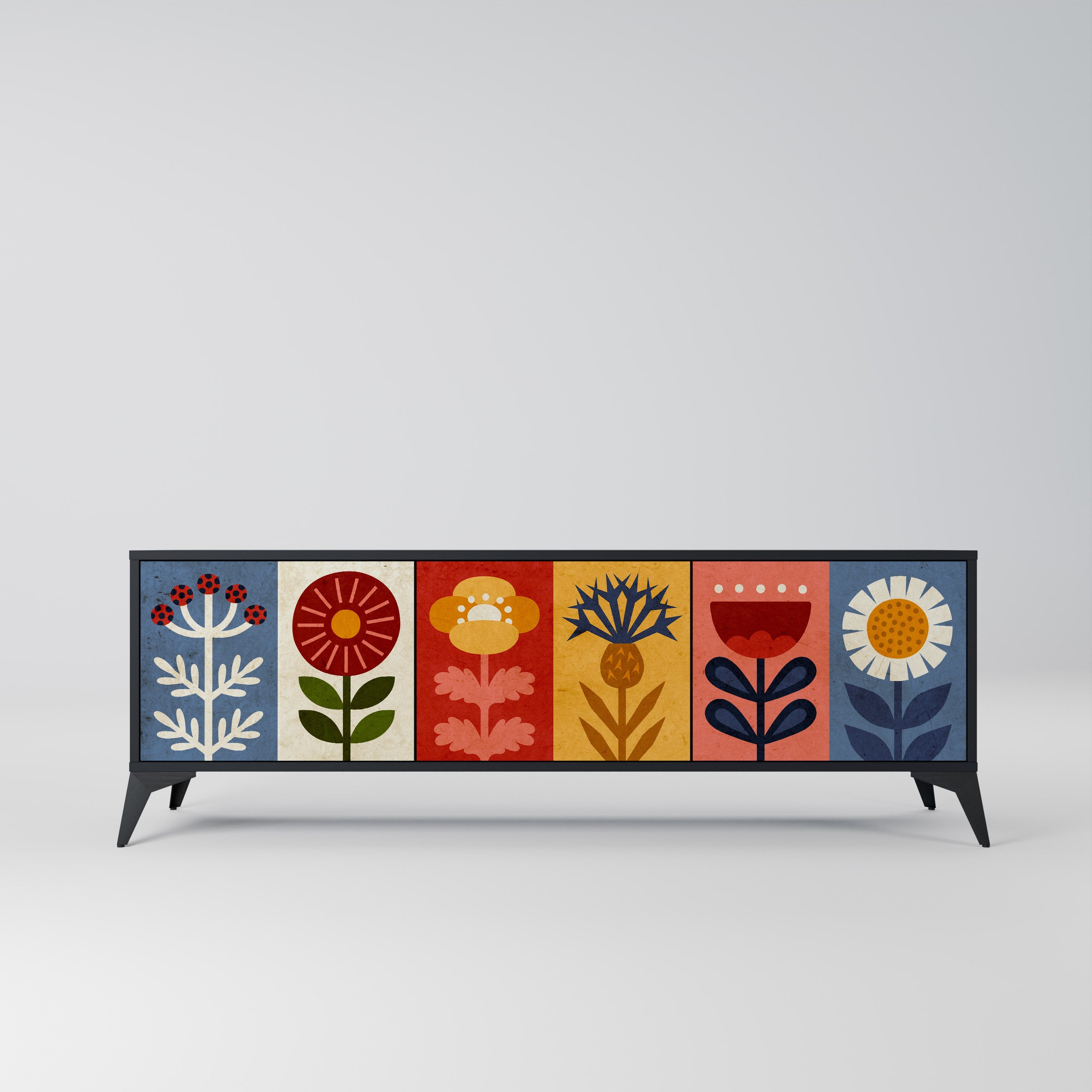 Meuble TV 3 portes SCANDIC FLOWERET finition noire